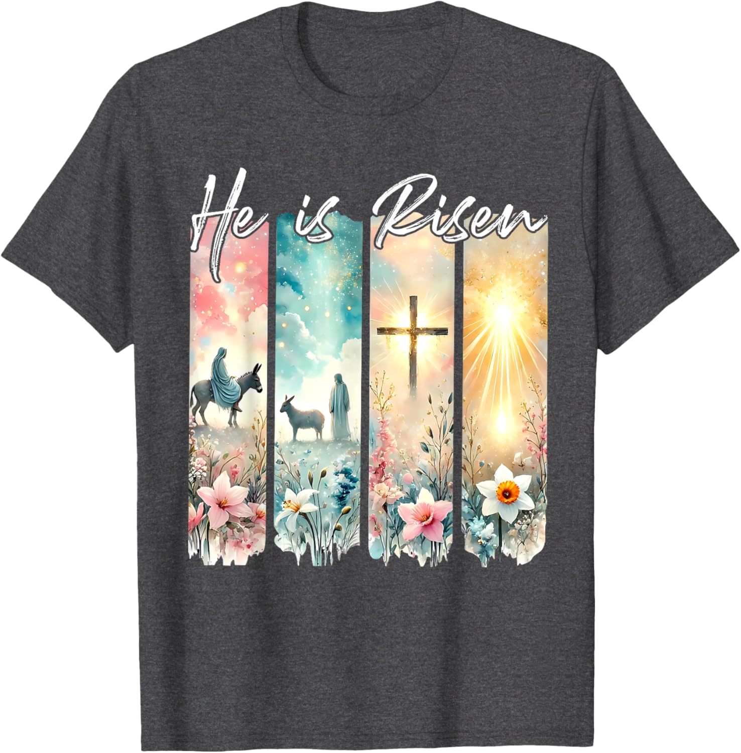 He Is Risen Floral Easter T-Shirt with Jesus Cross Design for Christians - 15