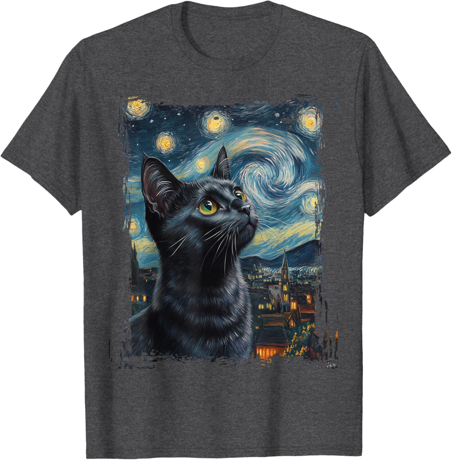 Cat Van Gogh Starry Night T-Shirt for Cat Lovers and Cat Parents - 5