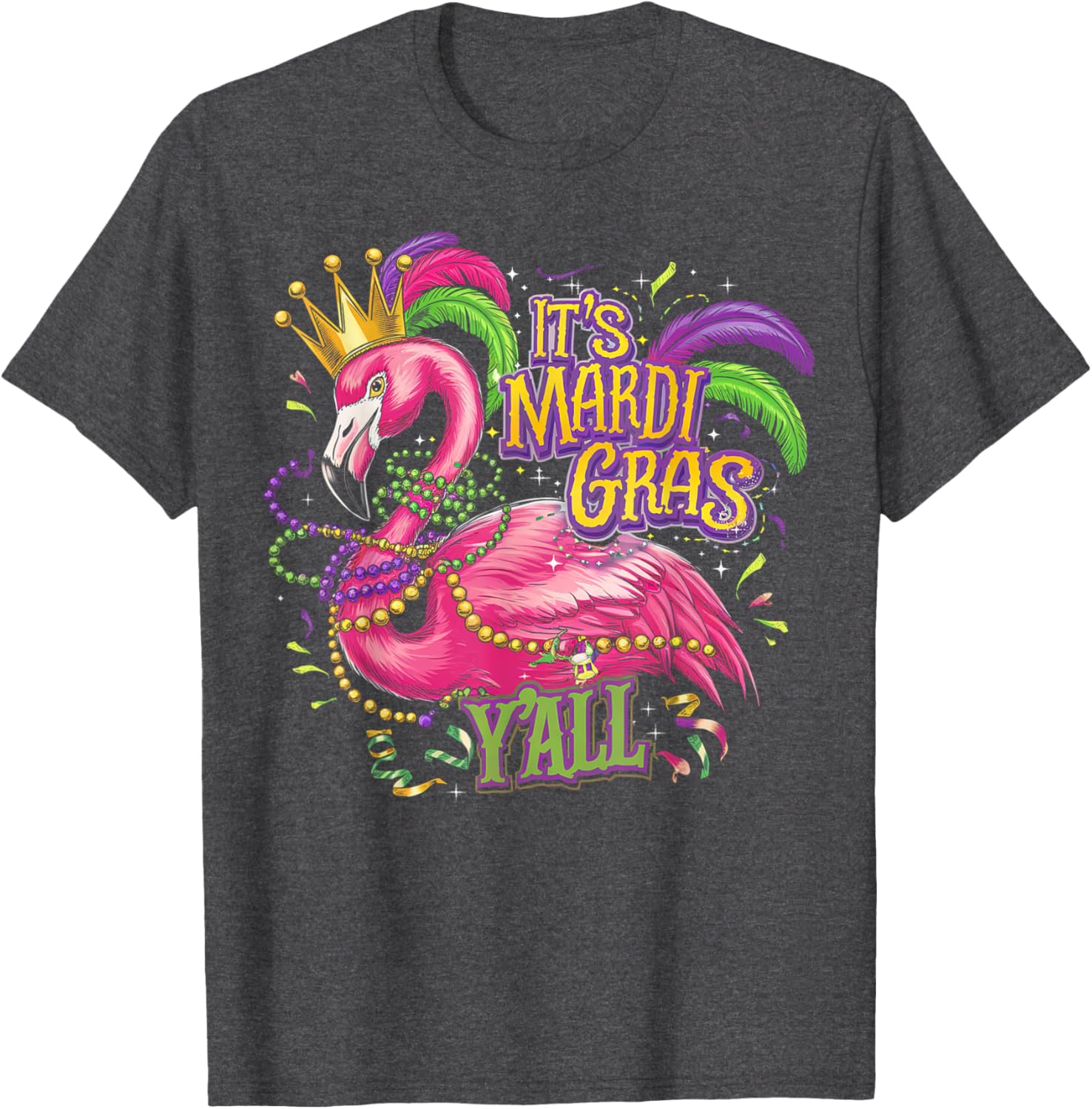 Mardi Gras Y'all Flamingo Costume T-Shirt for Fun Celebrations - 7