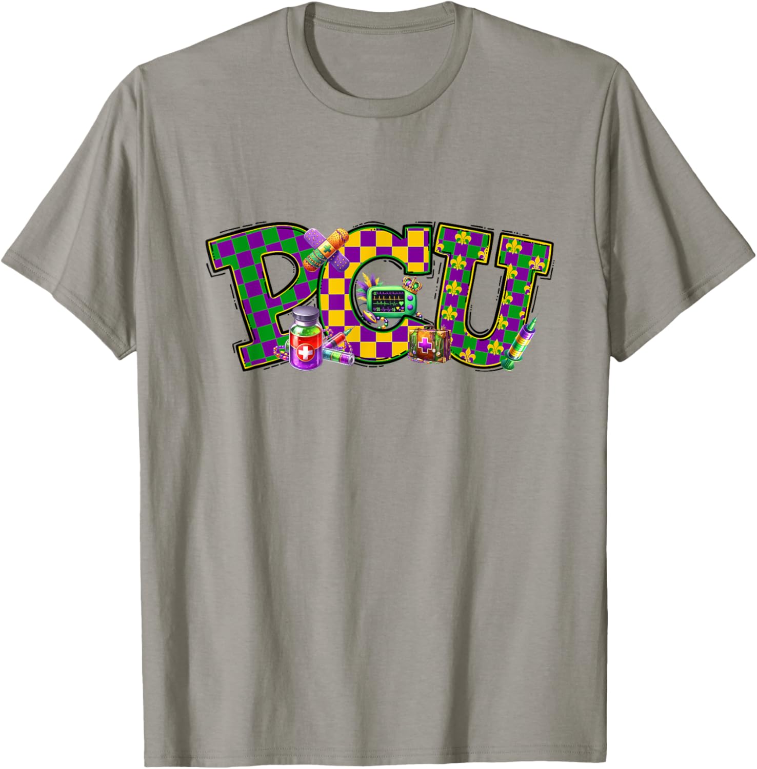Mardi Gras PCU Nurse T-Shirt for Women - Fun Medical Care Unit Apparel - 28