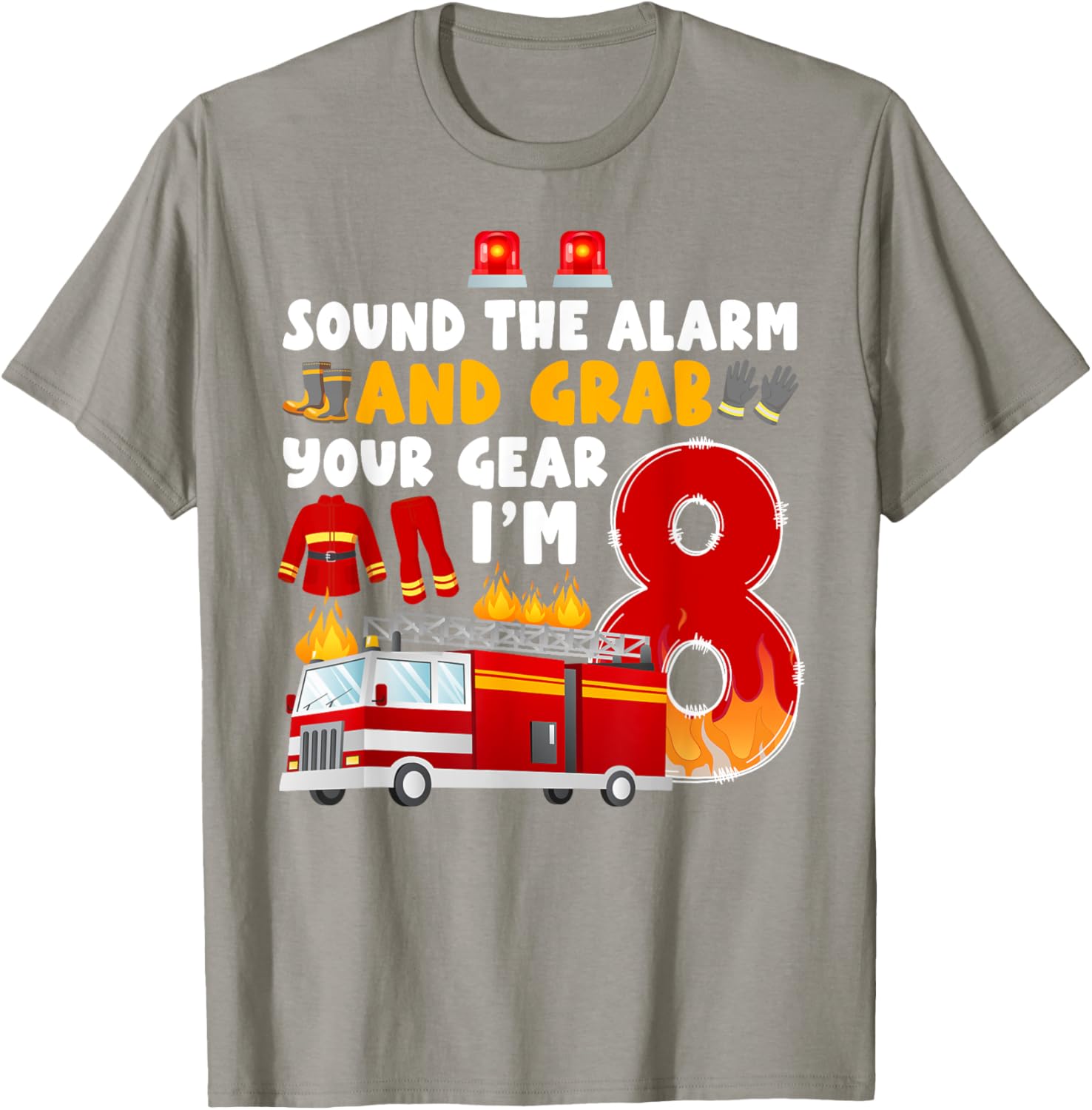 8th Birthday Firefighter T-Shirt for Boys Cute Fireman Graphic Tee - 11