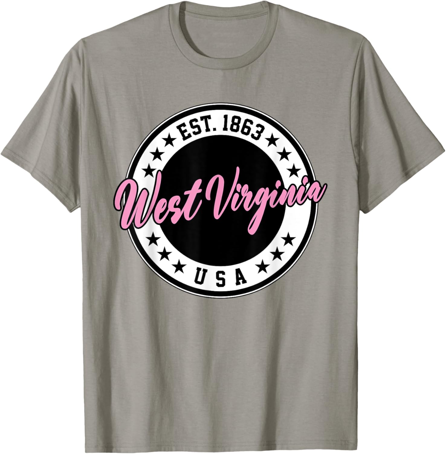 West Virginia Pink Text Script Circle T-Shirt for Women and Men - 13