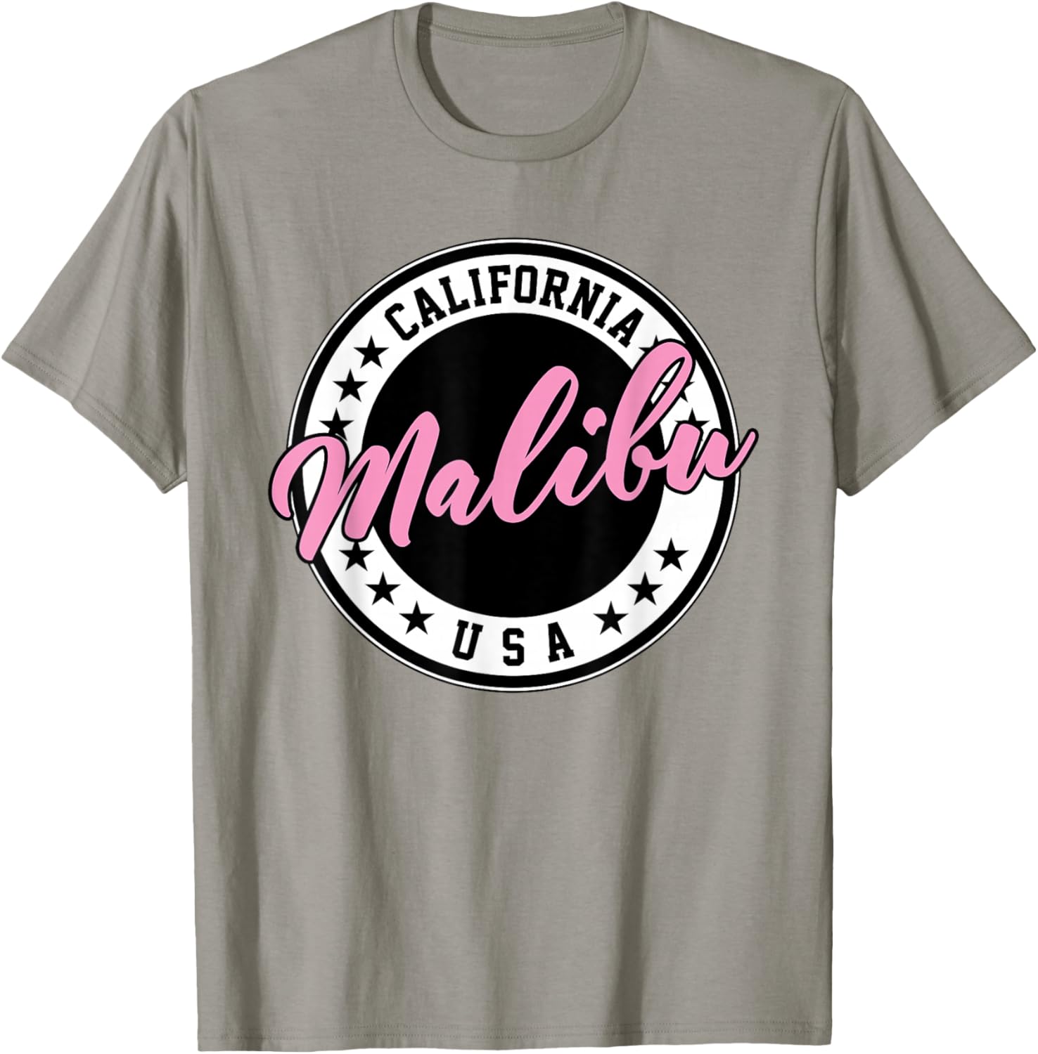 Malibu California Pink Script Circle T-Shirt for Trendy Summer Style - 5