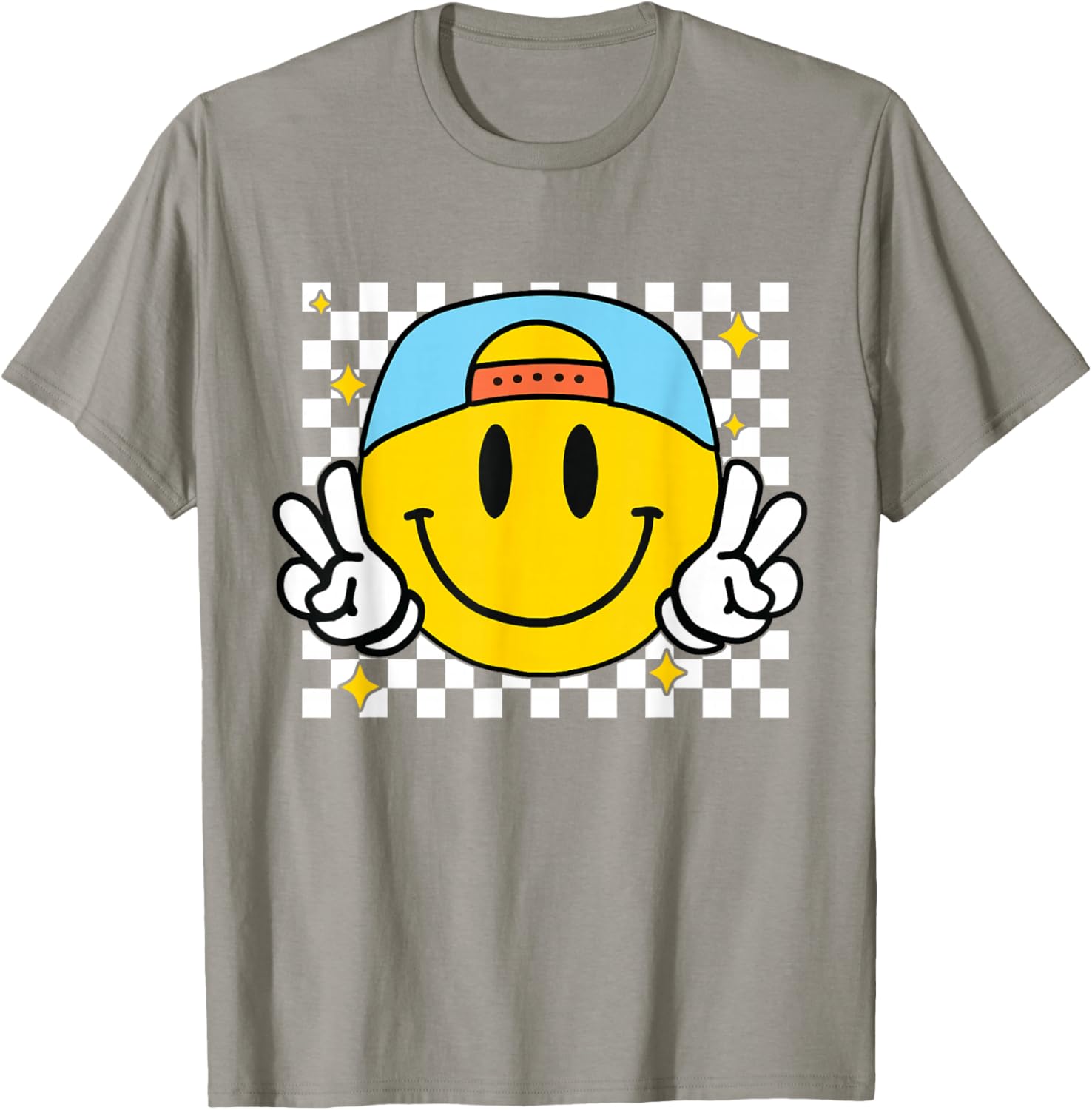 Happy Yellow Smile Face Checkered T-Shirt for Fun and Joyful Style - 17