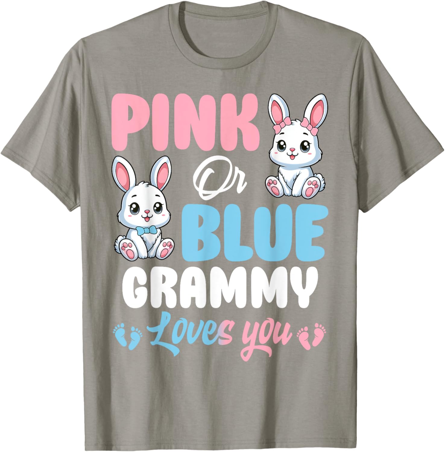 Pink or Blue Grammy Loves You Bunny Gender Reveal Party T-Shirt - 7
