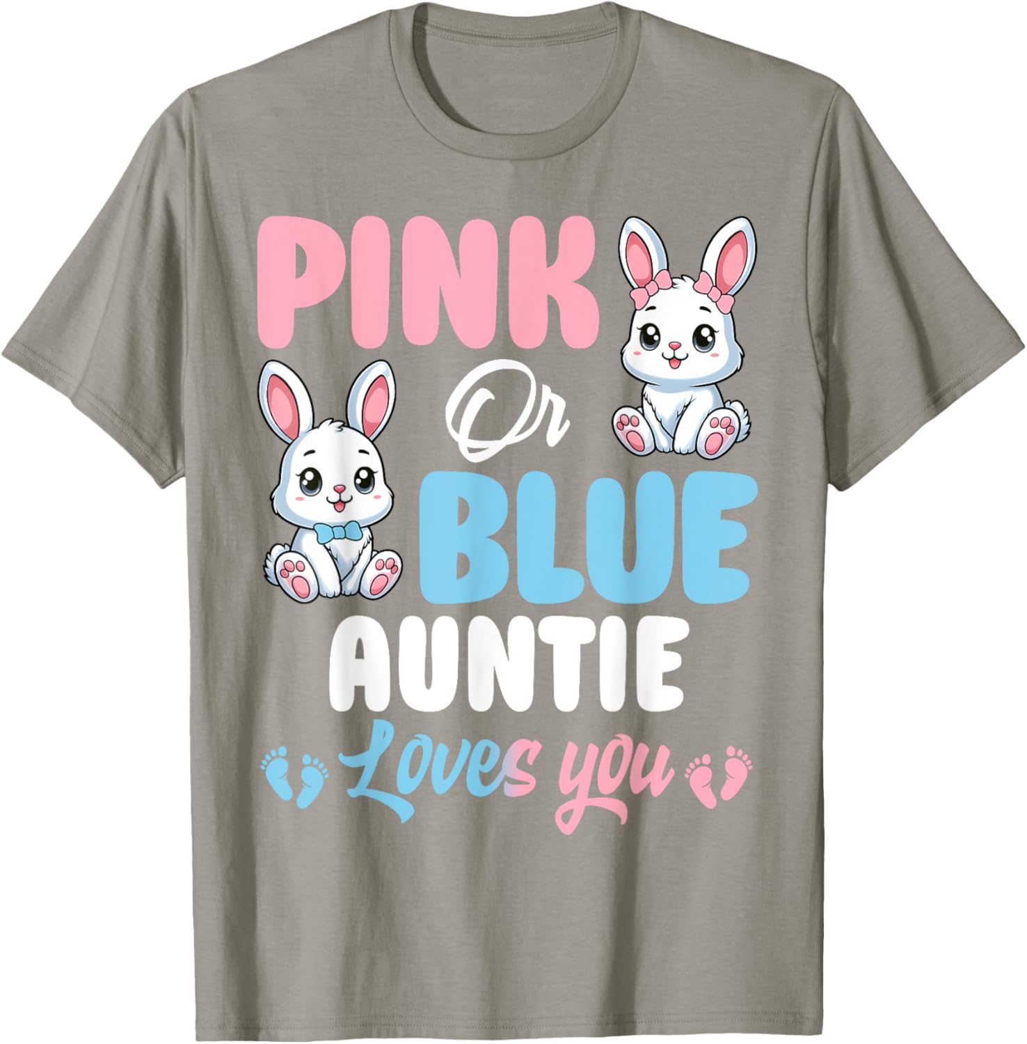 Pink or Blue Auntie Loves You Bunny Gender Reveal Party T-Shirt - 2