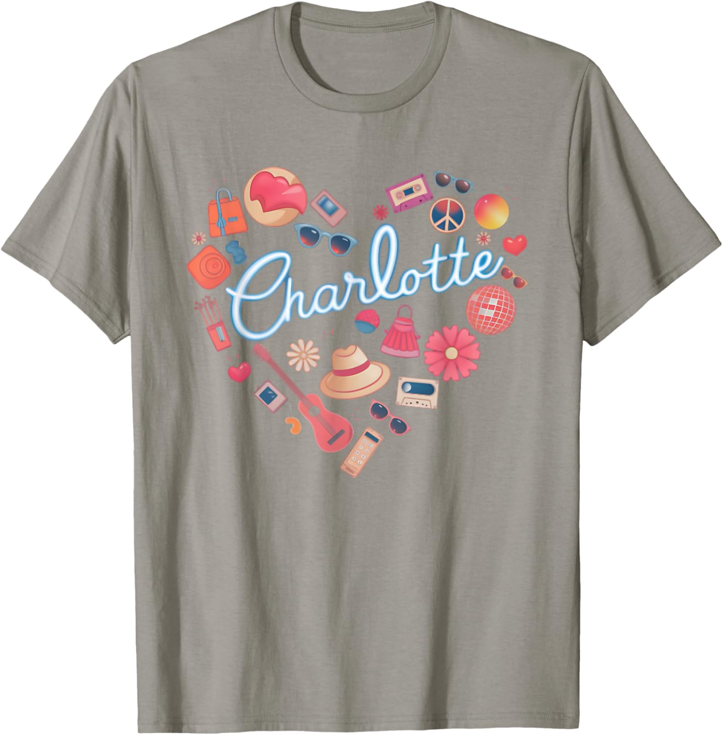 Personalized Retro Charlotte Heart T-Shirt for Girls - Cute Casual Wear - 7