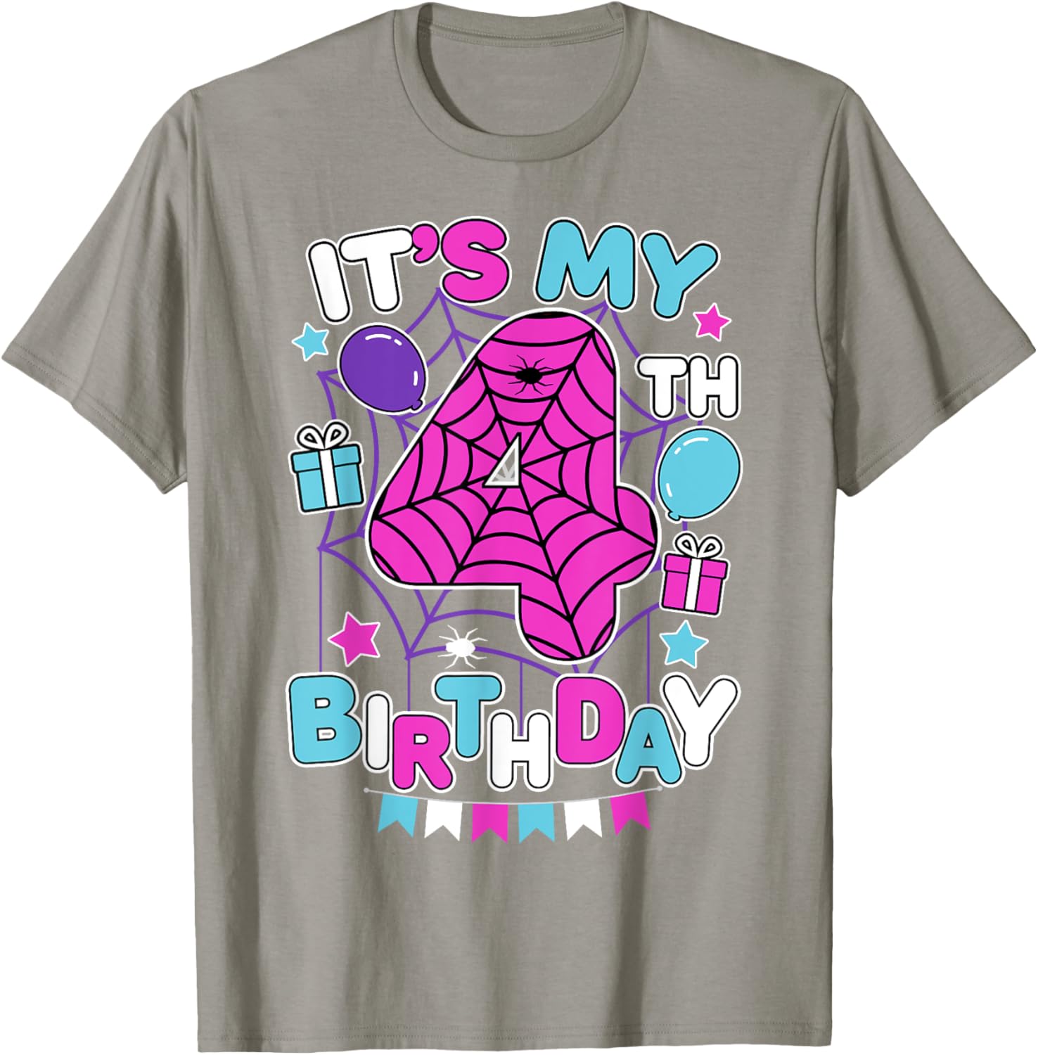 Cute 4th Birthday Spider Web T-Shirt for Girls Halloween Party - 4