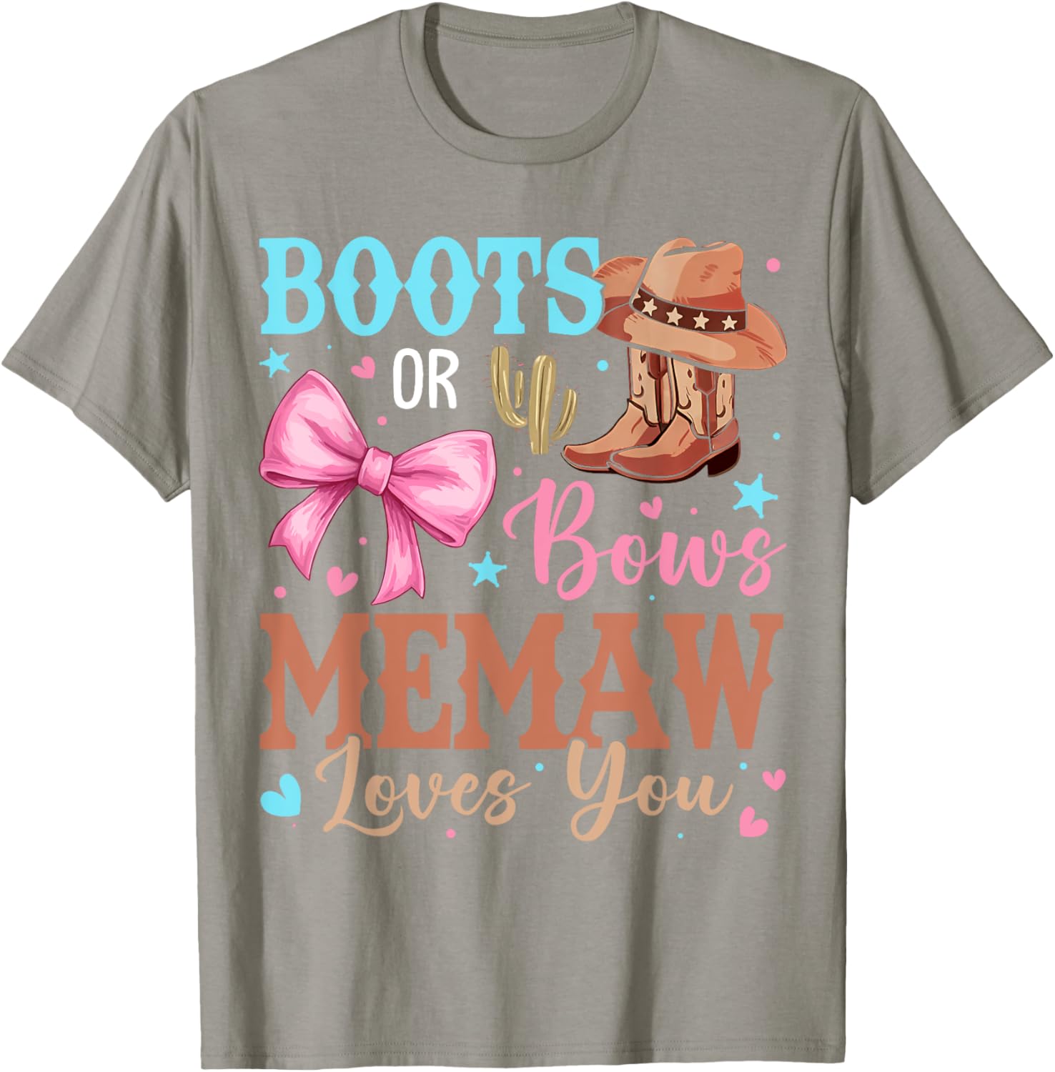 Memaw Loves You Gender Reveal T-Shirt with Boots or Bows Design - 15