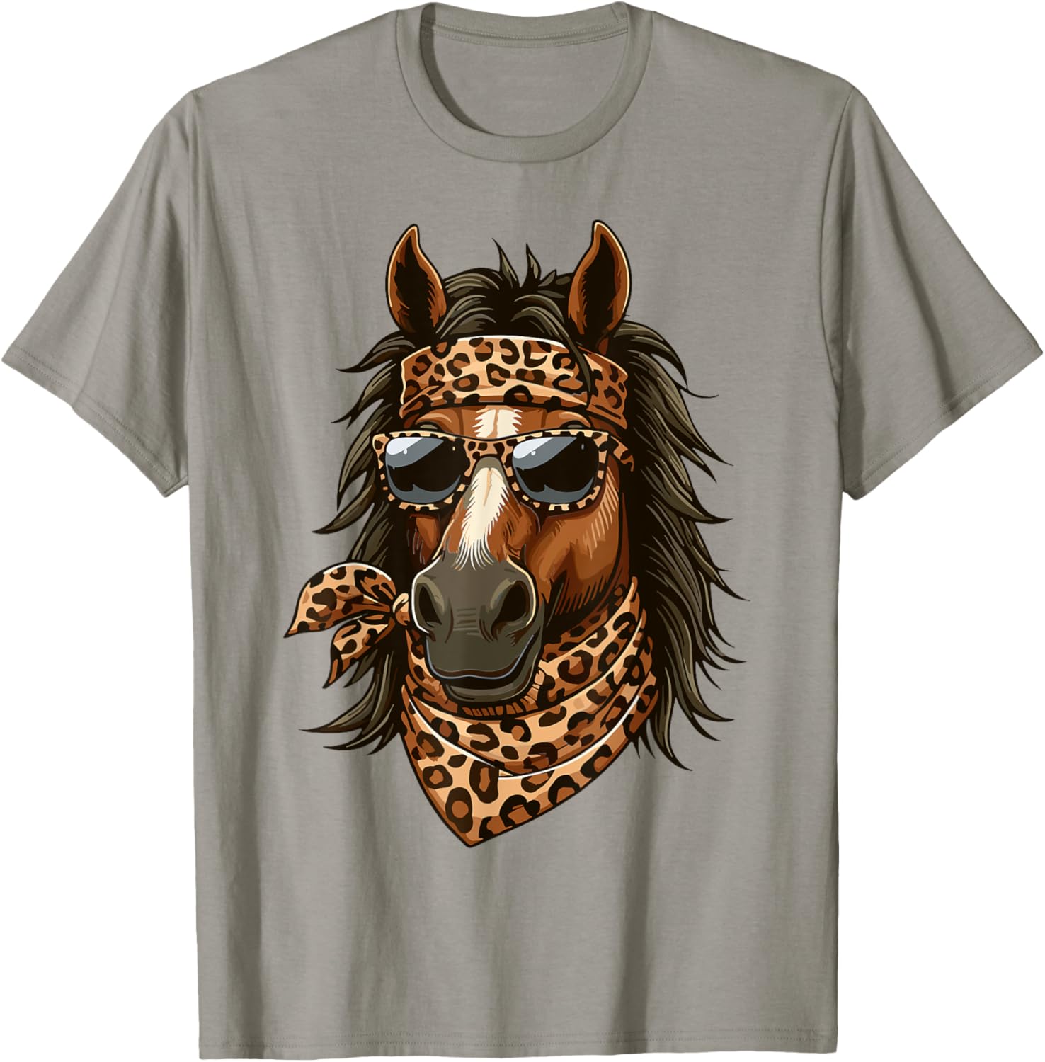 Stylish Horse in Leopard Scarf and Sunglasses T-Shirt for Animal Lovers - 8