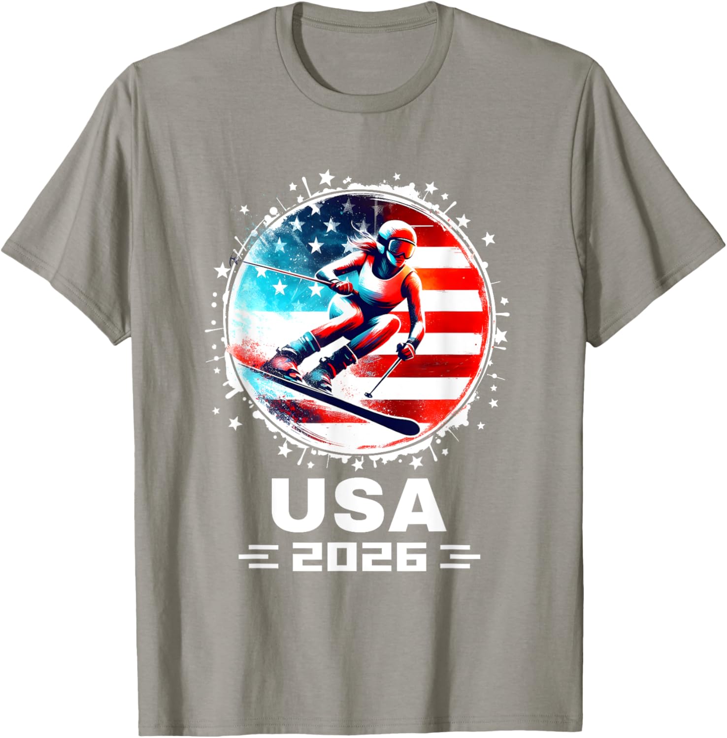 Skier USA Team 2026 American Flag Women's Skiing T-Shirt - 20