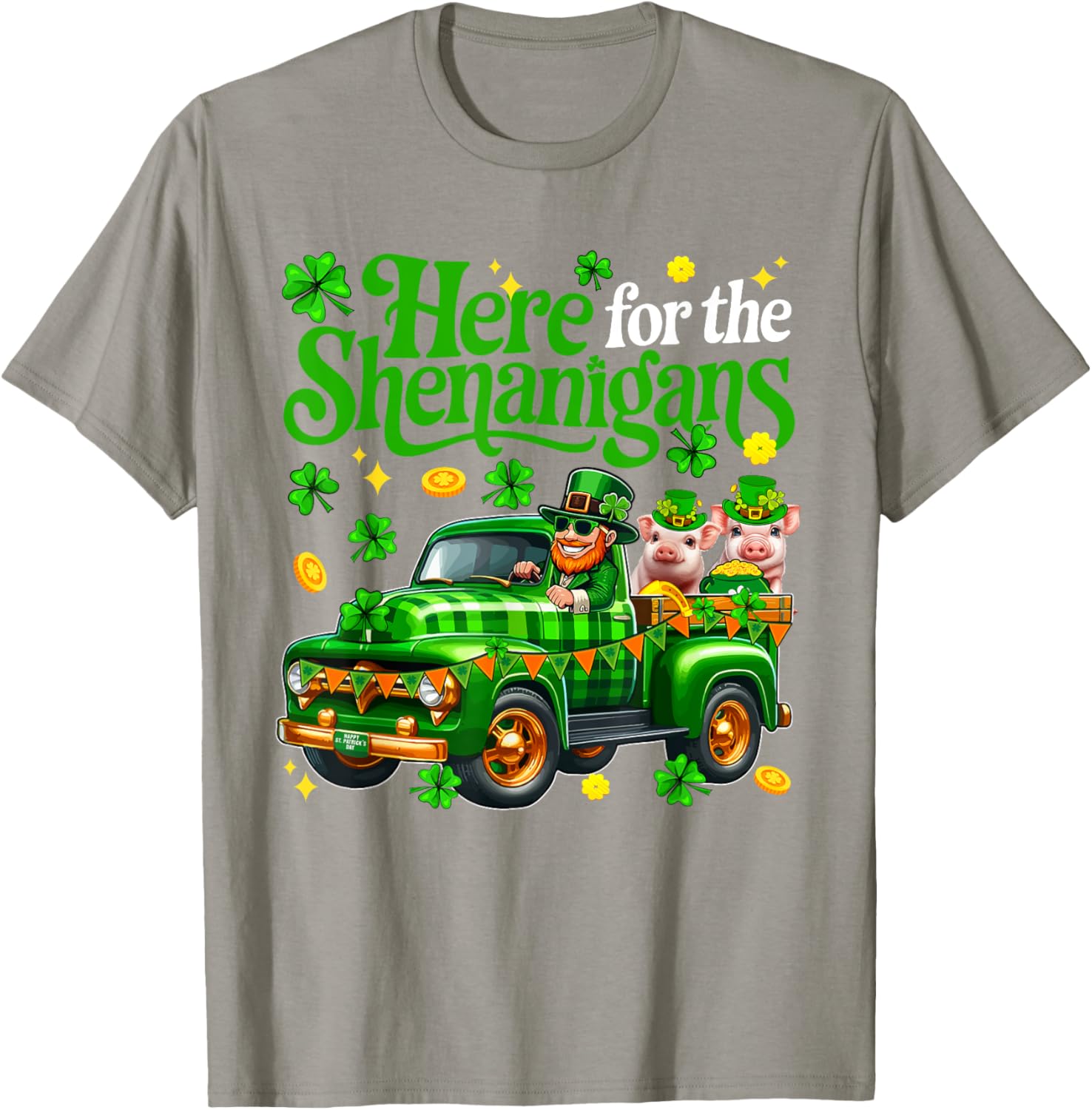 Here For The Shenanigans St Patrick's Day Pig Truck T-Shirt for Fun Lovers - 21