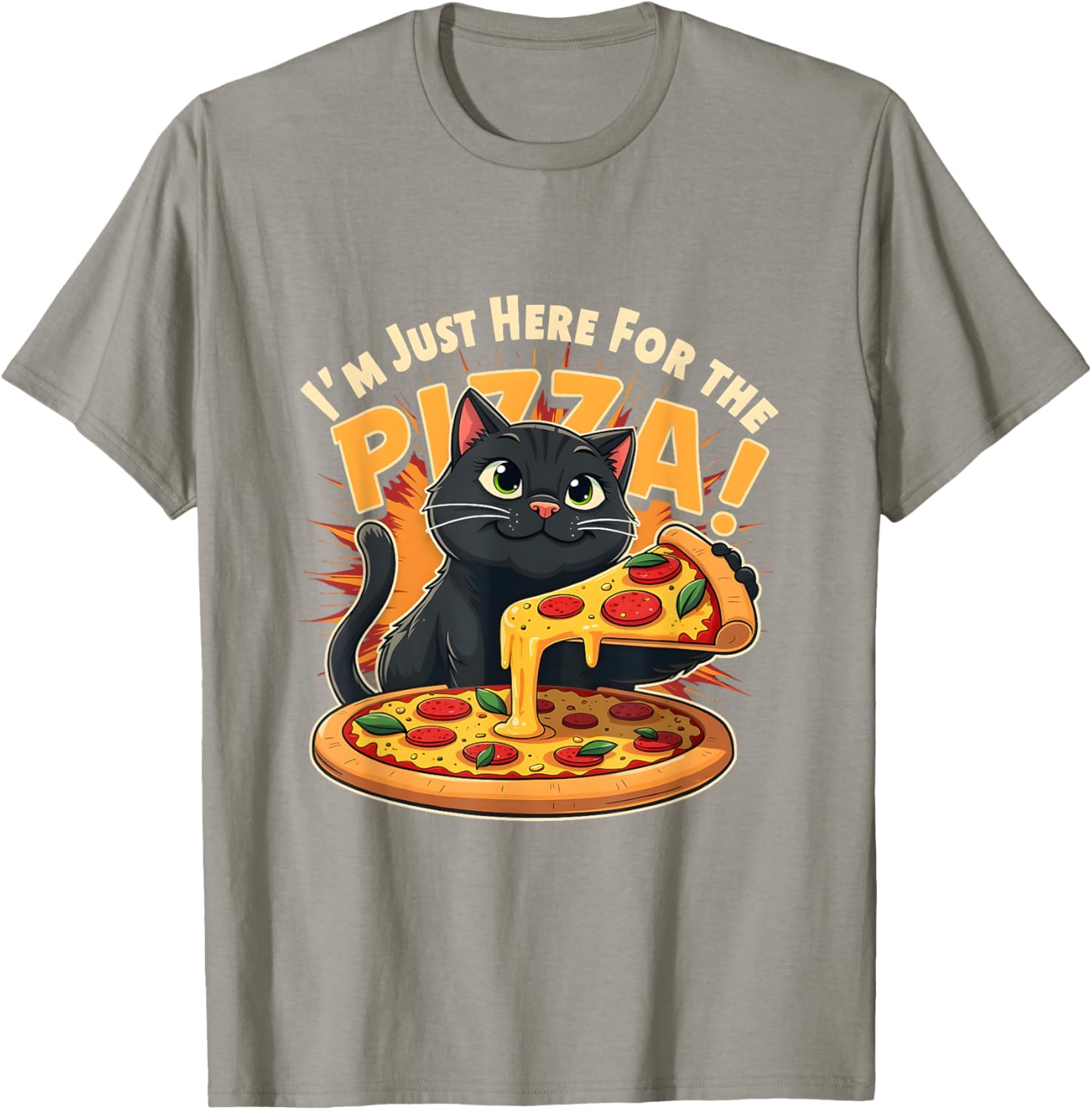 Funny I'm Just Here for the Pizza Cat T-Shirt for Foodie Lovers - 18