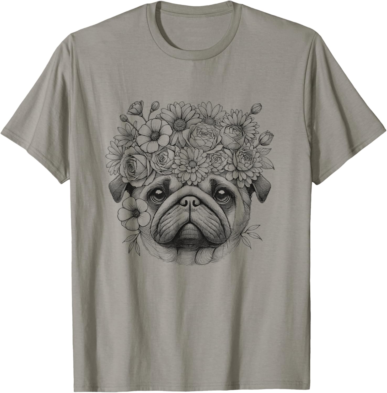 Floral Pug Face T-Shirt for Women and Girls – Cute Dog Design Apparel - 3