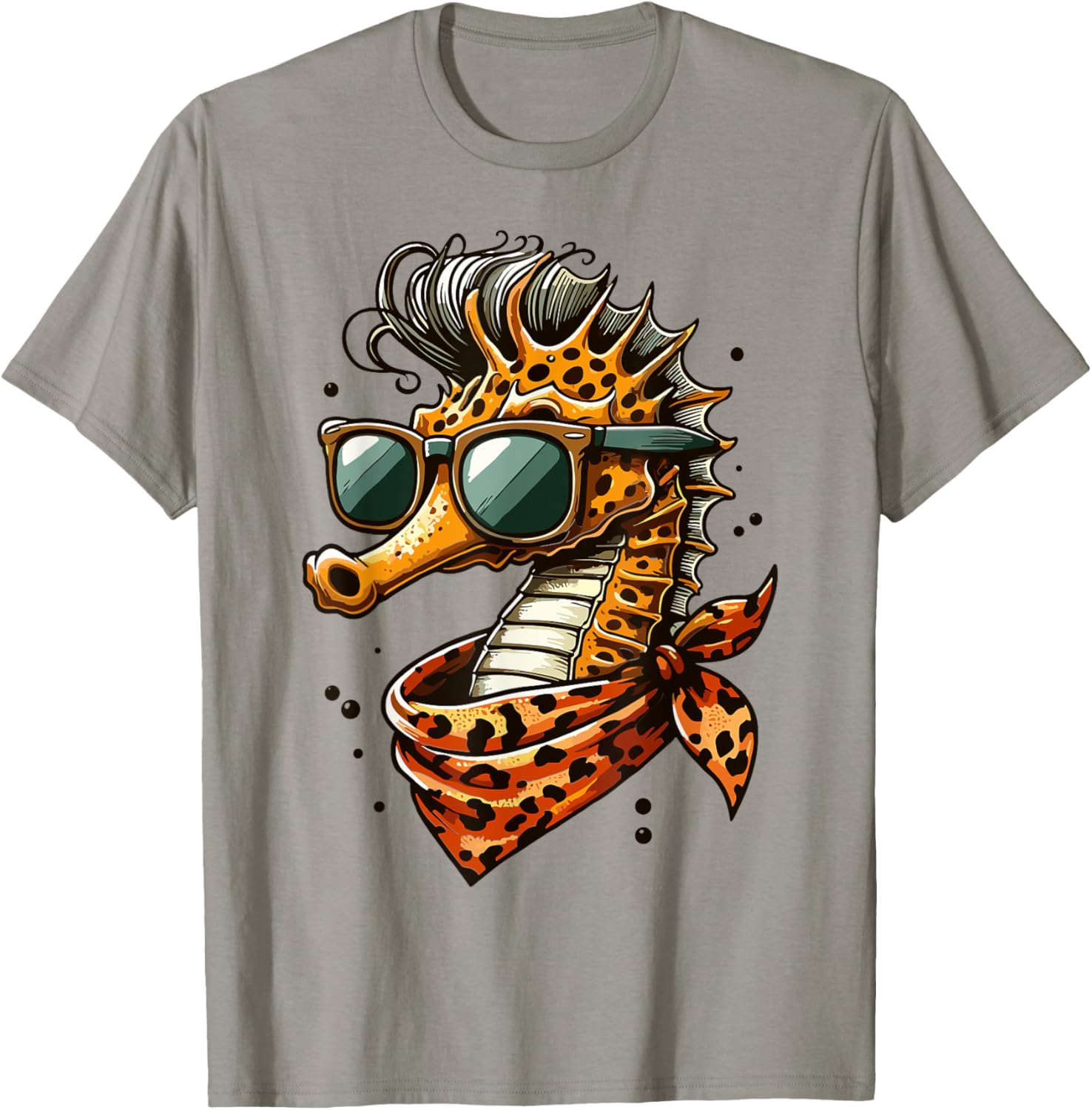 Seahorse with Leopard Scarf and Sunglasses Fun T-Shirt for Animal Lovers - 4