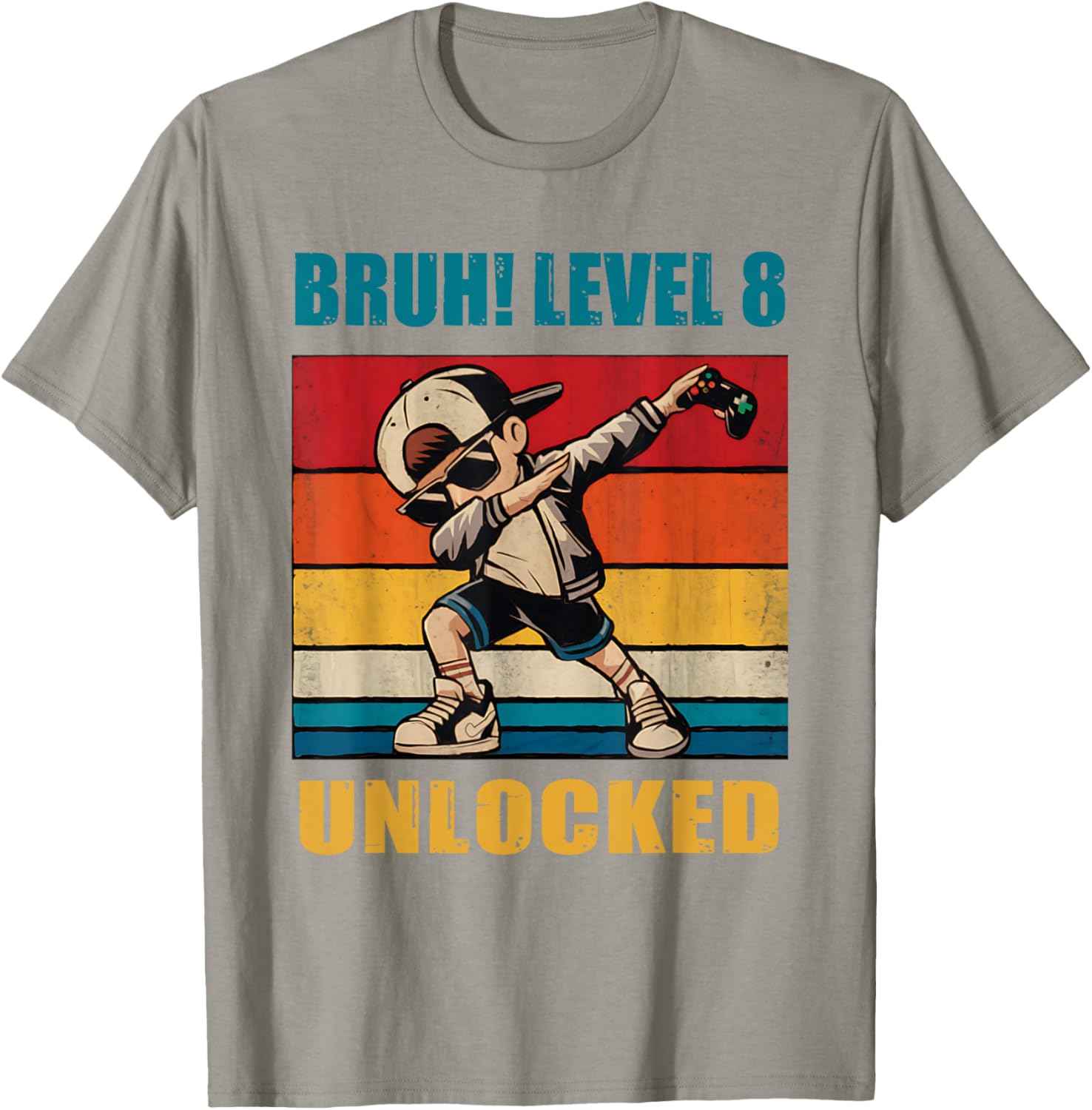 8 Year Old Birthday Gamer T-Shirt Level 8 Unlocked Dabbing Fun - 1