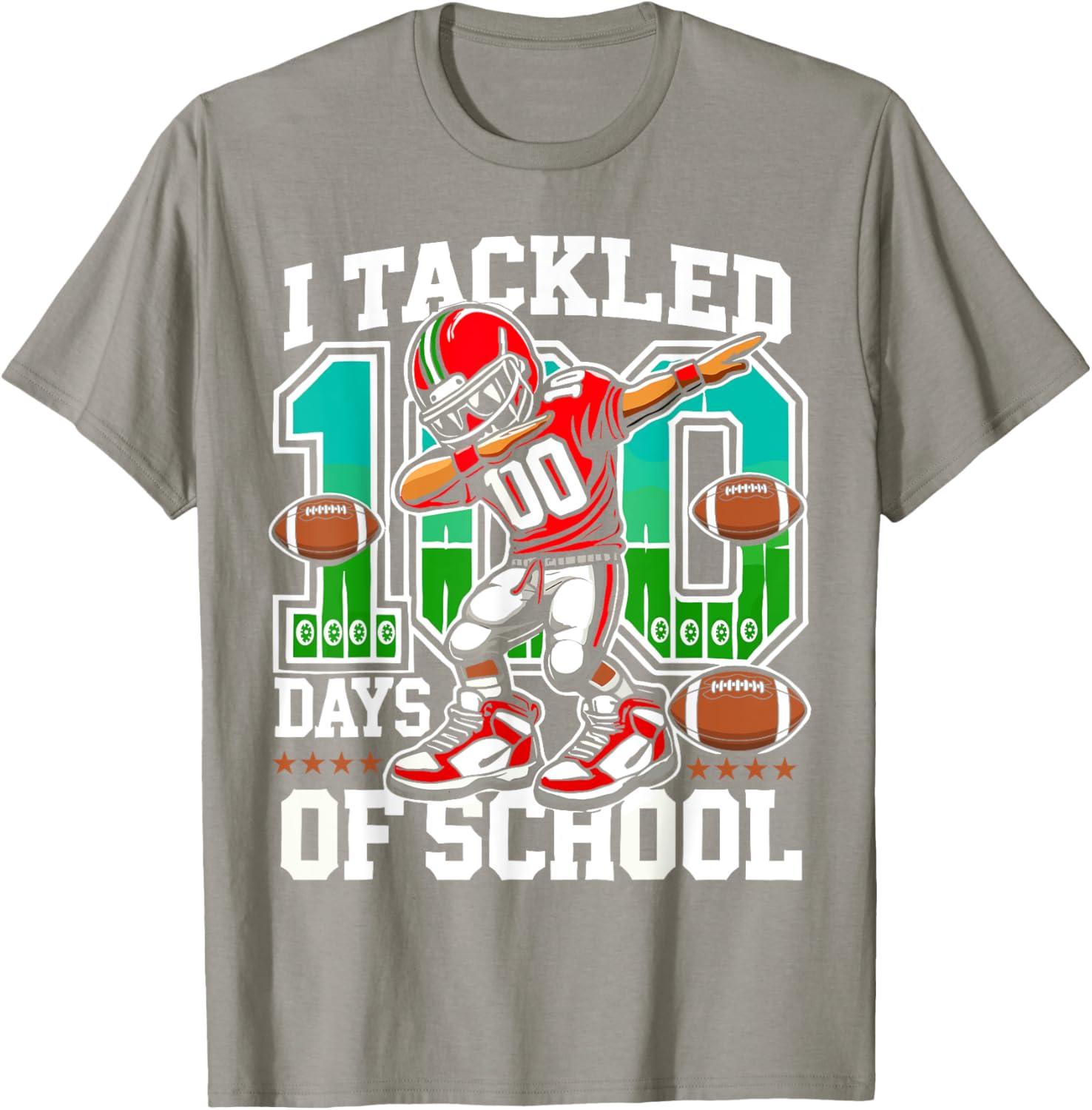 100 Days of School Football Teacher Student T-Shirt for Celebrating Fun - 4