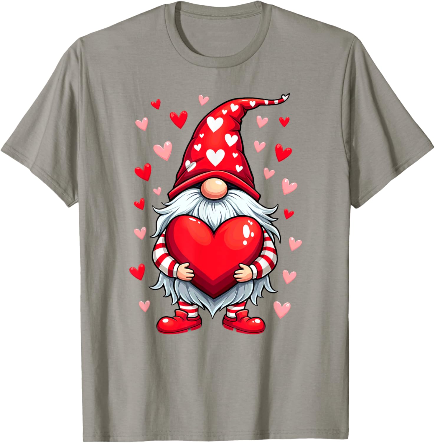 Adorable Valentine's Day Gnome T-Shirt with Red Heart Design - 14