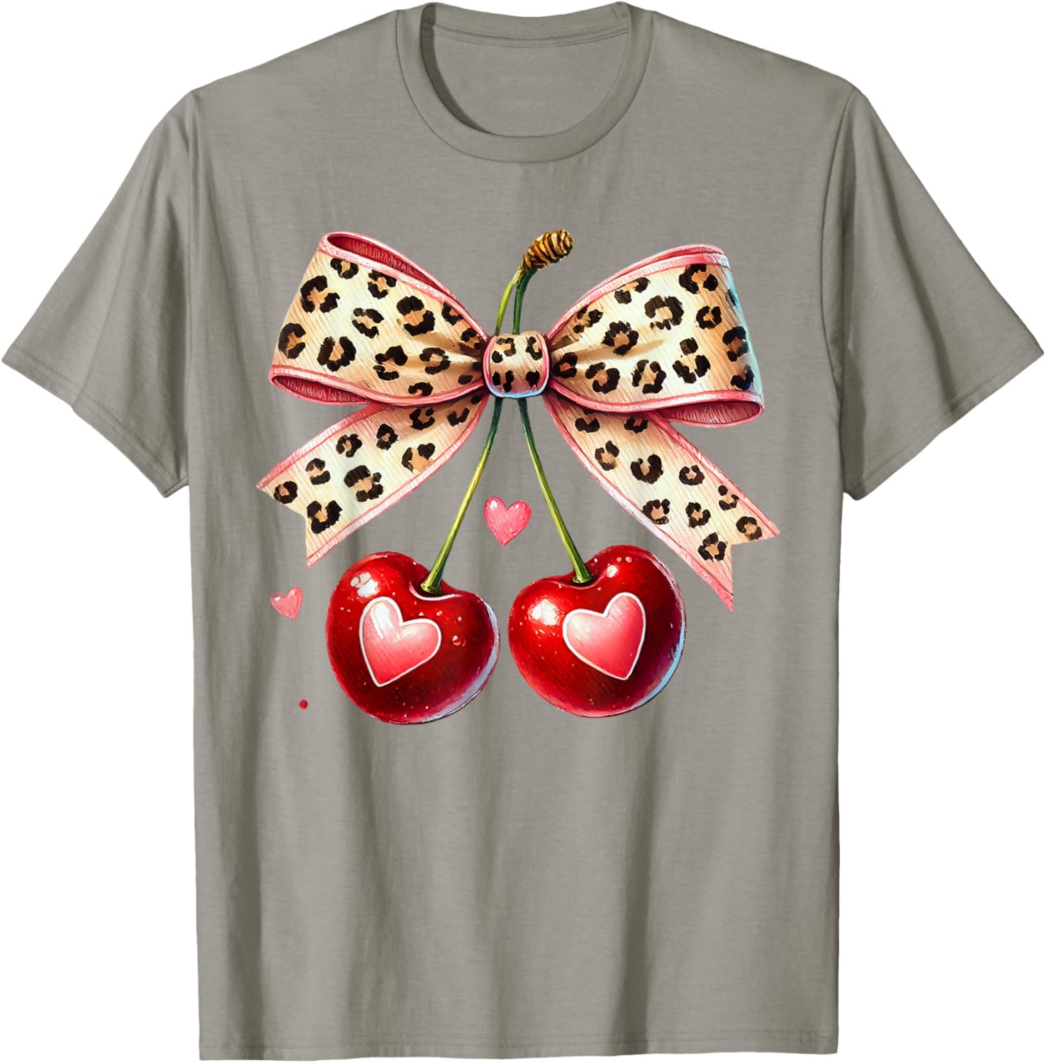 Coquette Cherry Heart Leopard Ribbon Bow T-Shirt for Valentine's Day - 14