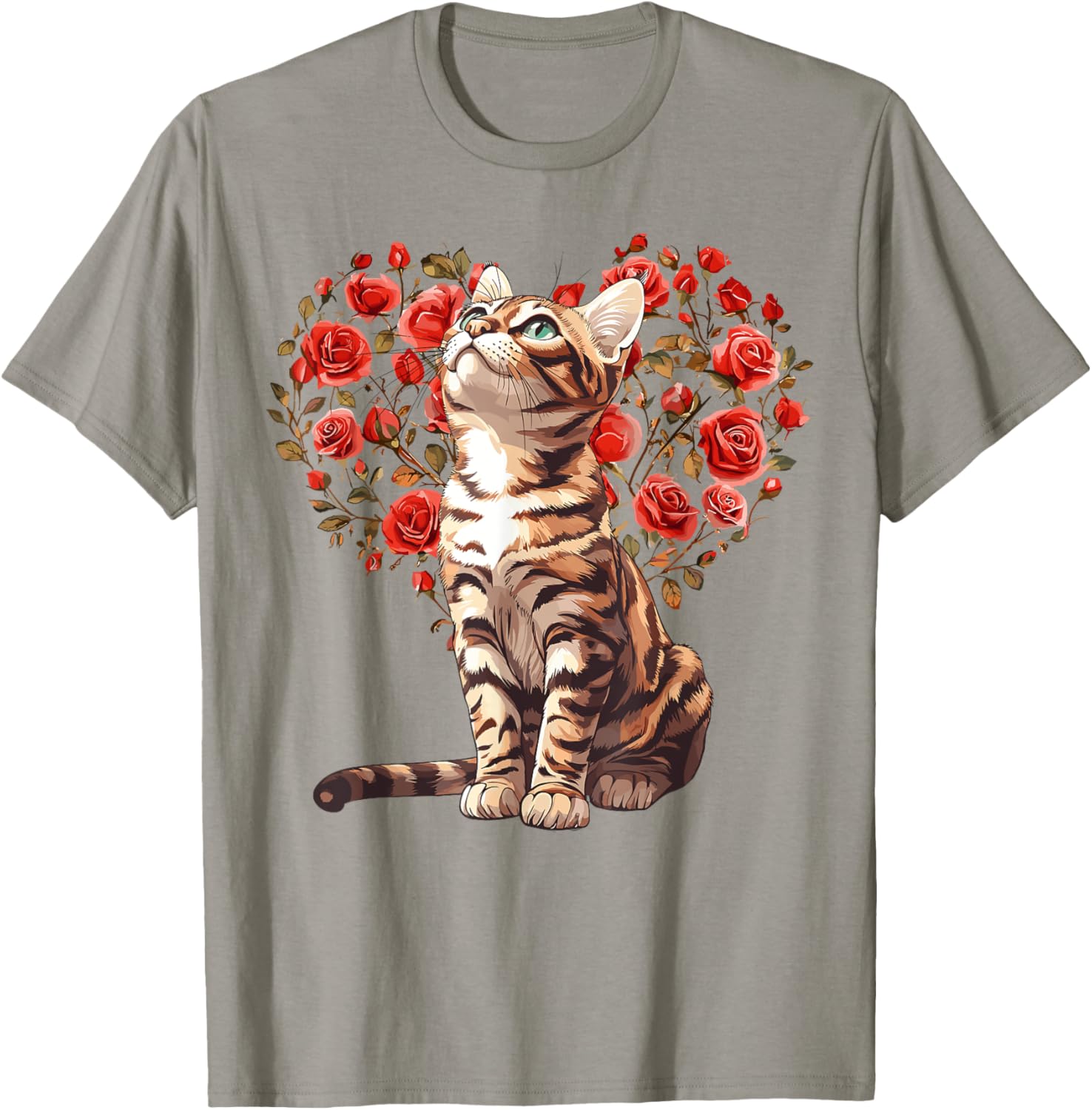 Bengal Cat Valentine's Day Heart Floral Design T-Shirt for Cat Lovers - 12