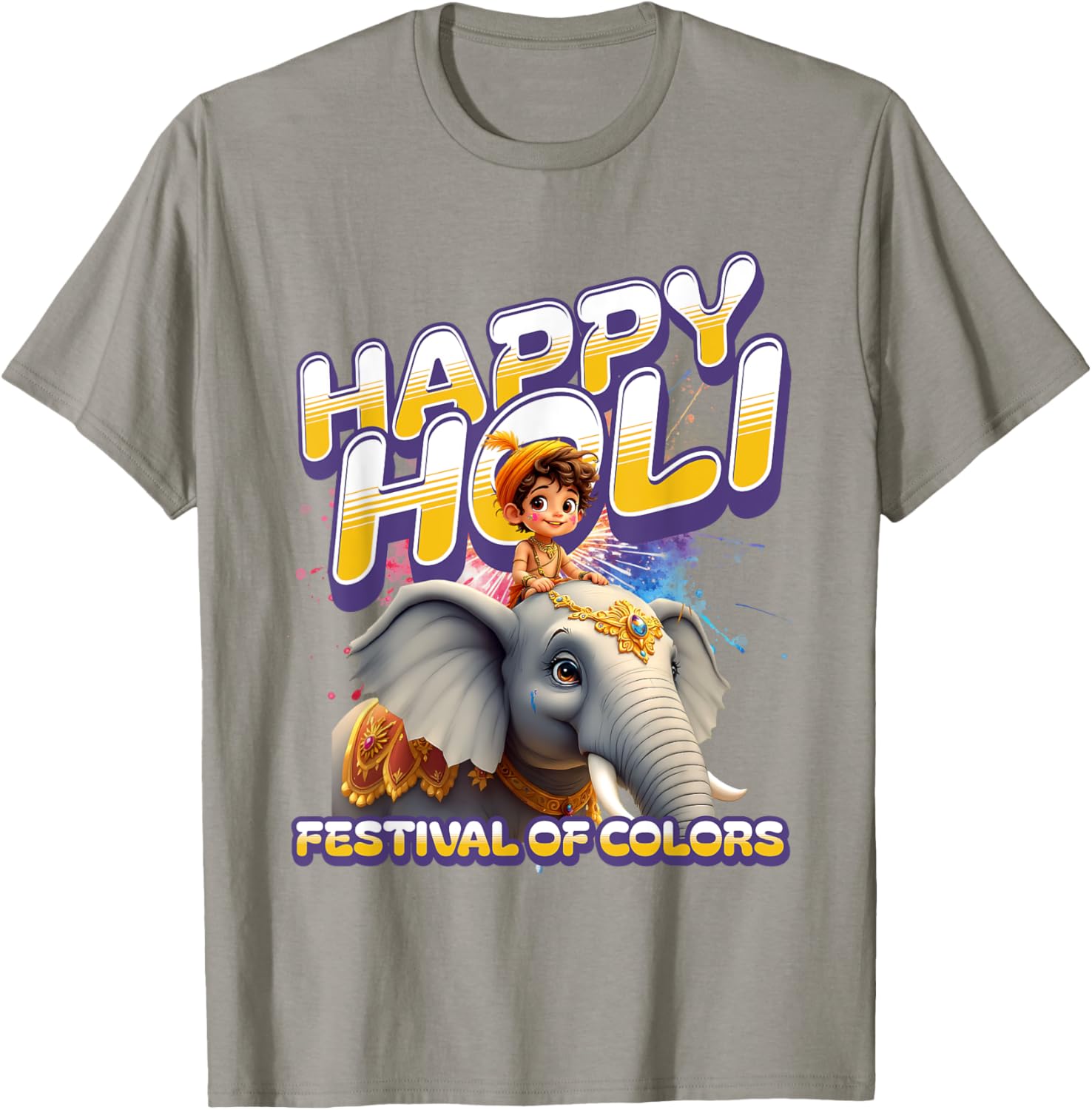 Happy Holi Elephant Festival T-Shirt for Boys Spring Colors Apparel - 5