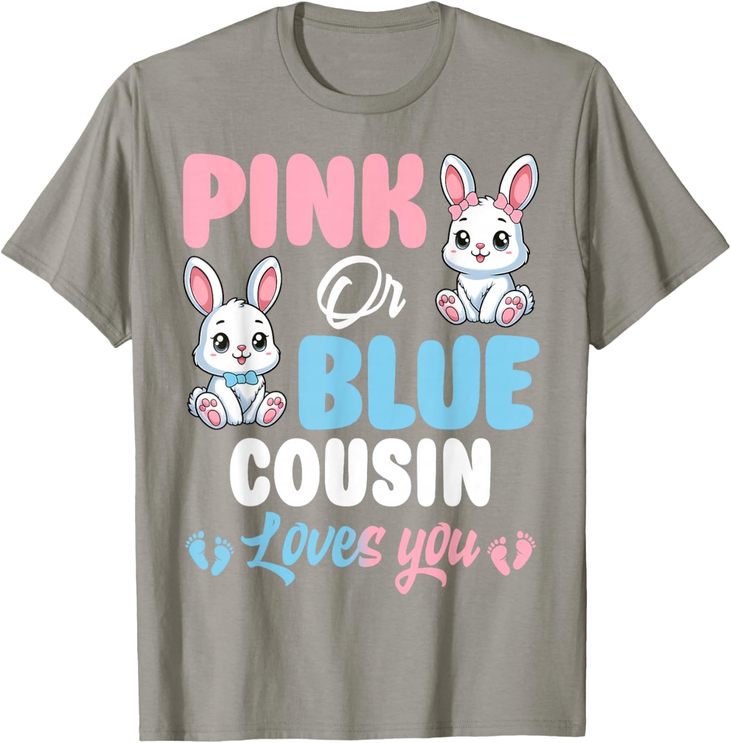 Pink or Blue Cousin Loves You Bunny Gender Reveal Party T-Shirt - 12