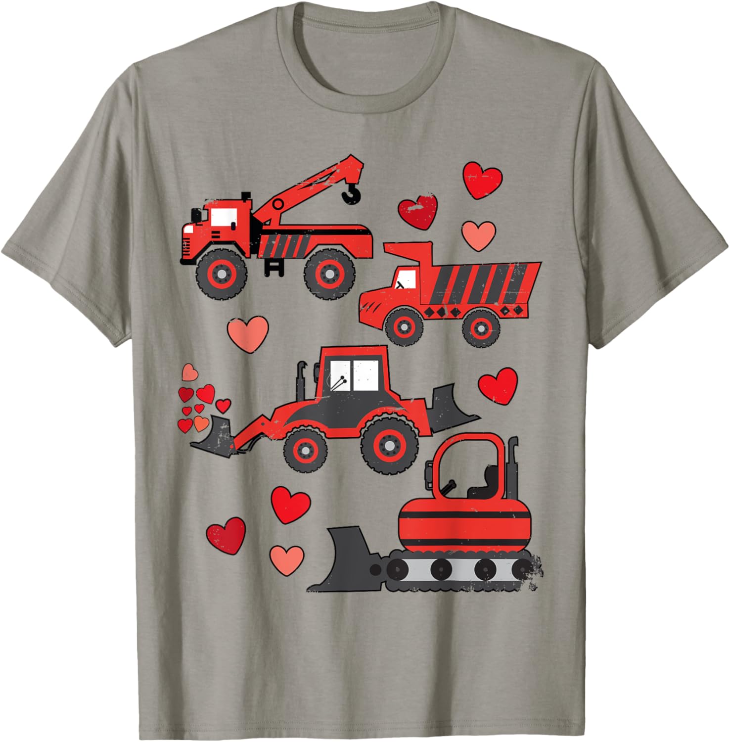 Funny Valentines Day Construction Trucks T-Shirt for Kids and Adults - 14