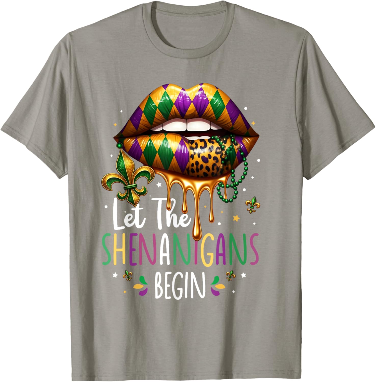 Mardi Gras Lips T-Shirt for Women Let the Shenanigans Begin New Orleans - 2