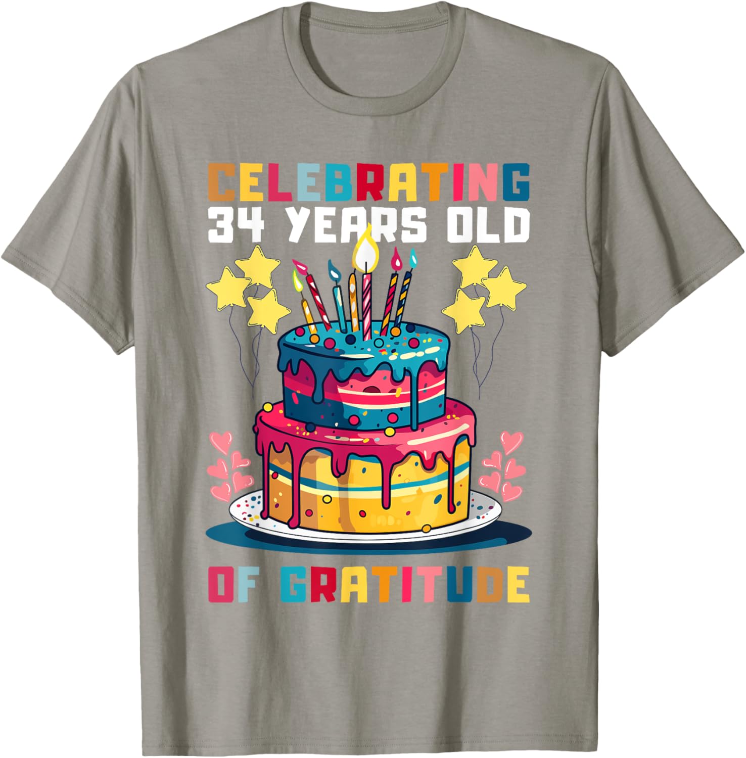 Celebrating 34 Years of Gratitude Fun Birthday T-Shirt for All Ages - 3