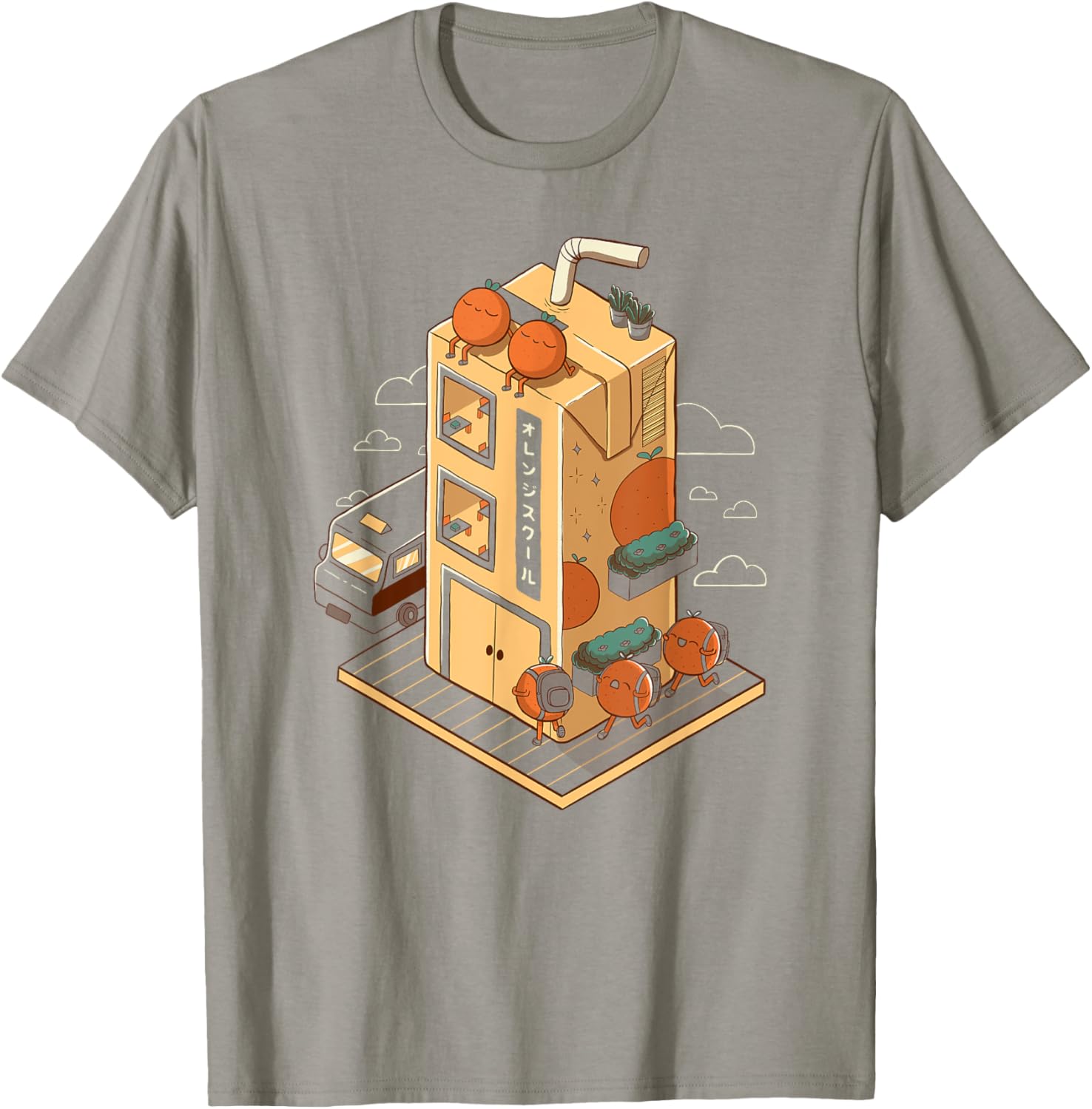 Adorable Orange School Kawaii Fruits Chibi Juice Box T-Shirt for Kids - 4