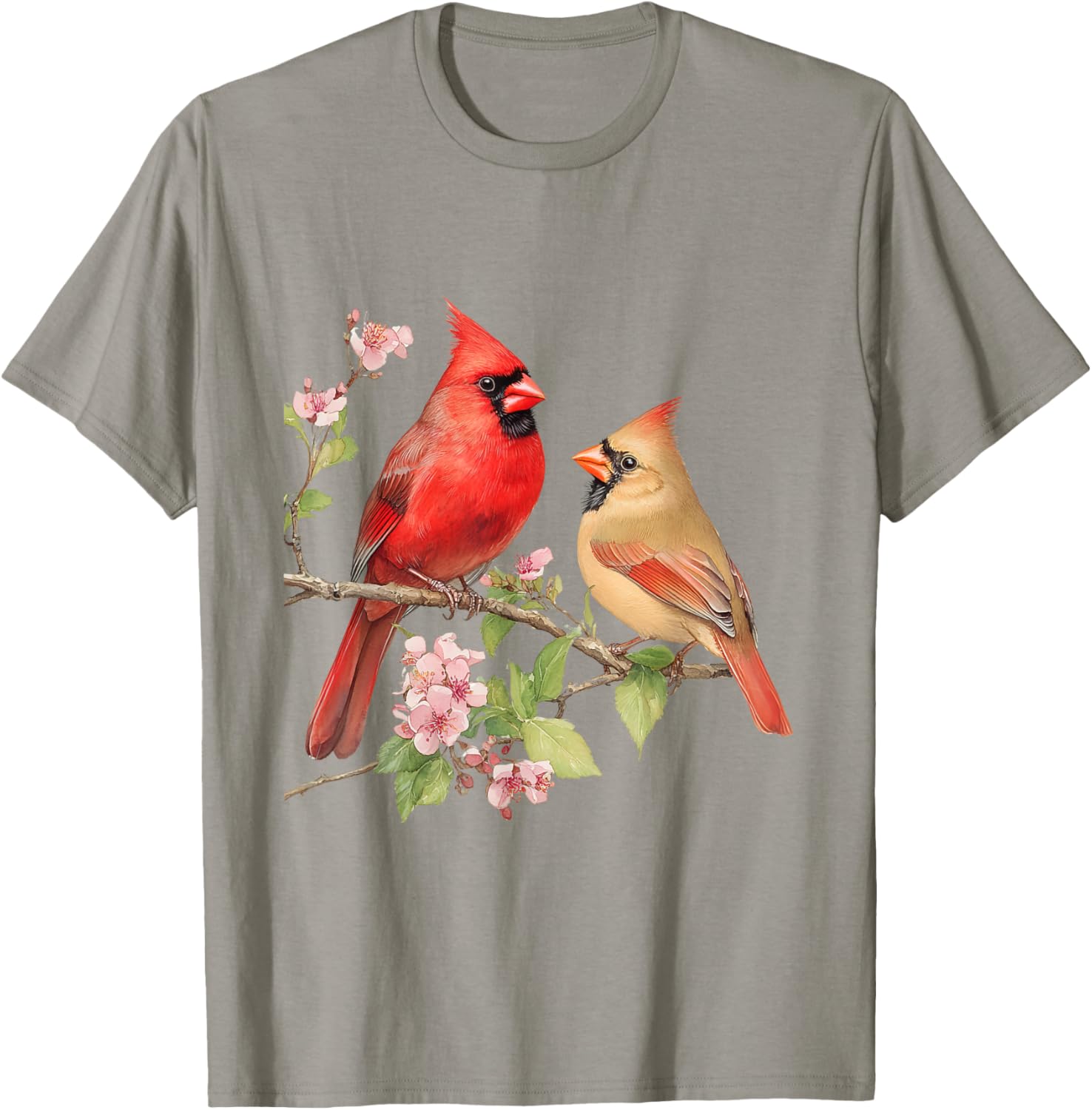 Charming Male and Female Cardinals on Cherry Blossom Branch T-Shirt - 12