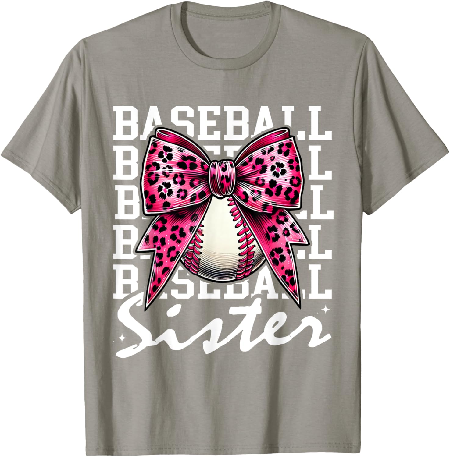 Pink Leopard Print Coquette Bow Baseball Sister T-Shirt for Trendy Style - 1