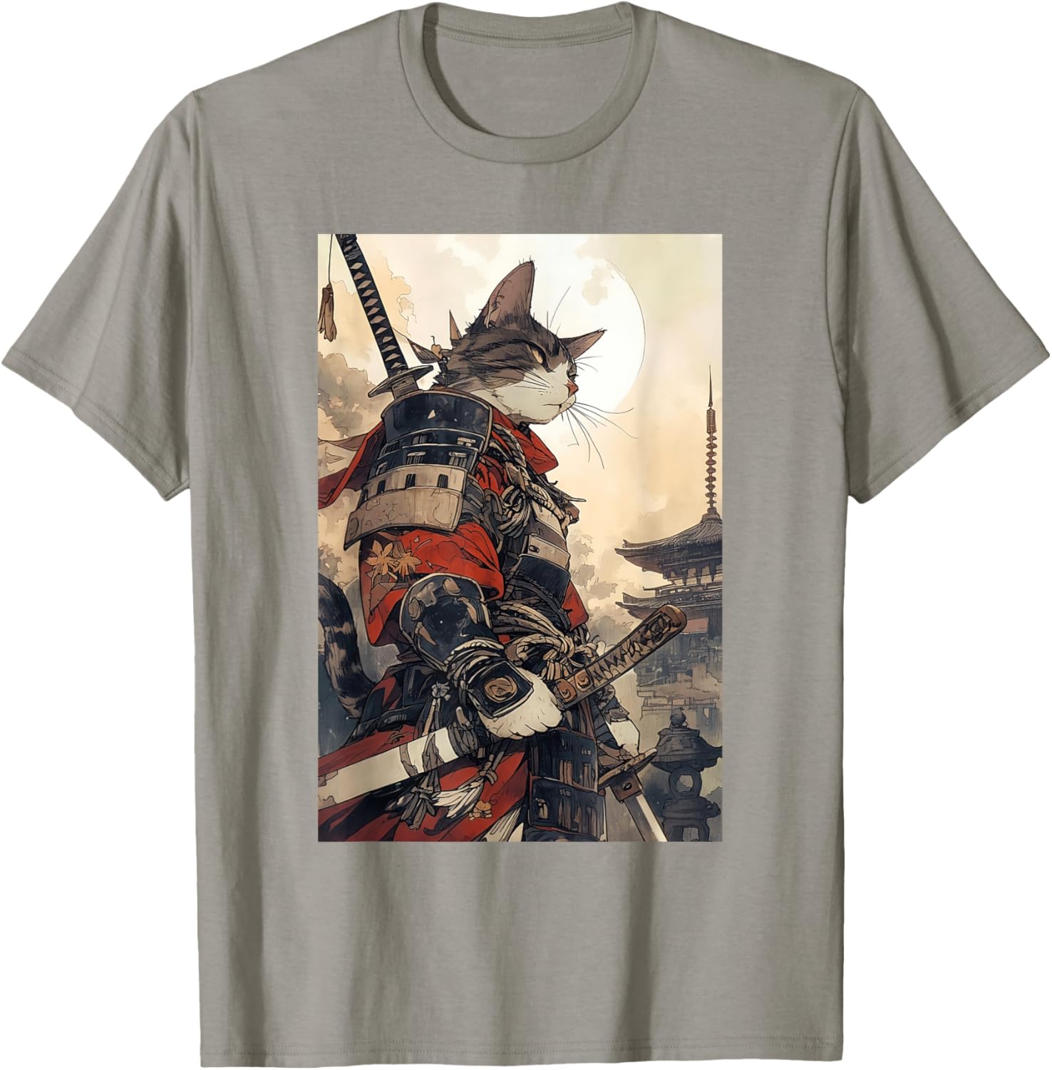 Samurai Cat Graphic Tee Vintage Japanese Art for Men, Women, Kids - 4