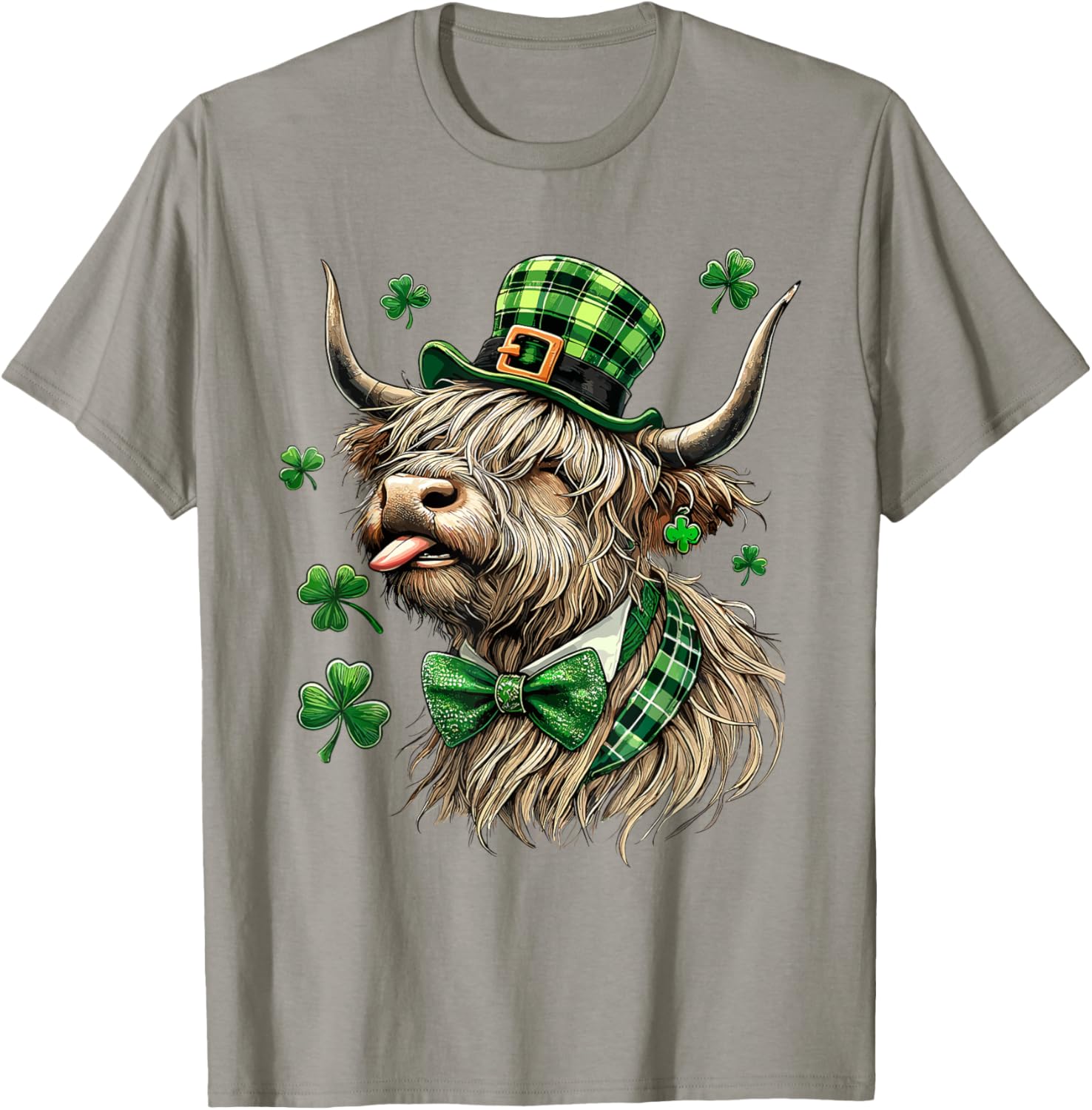 St. Patrick's Day Highland Cow T-Shirt with Lucky Shamrock Design - 20