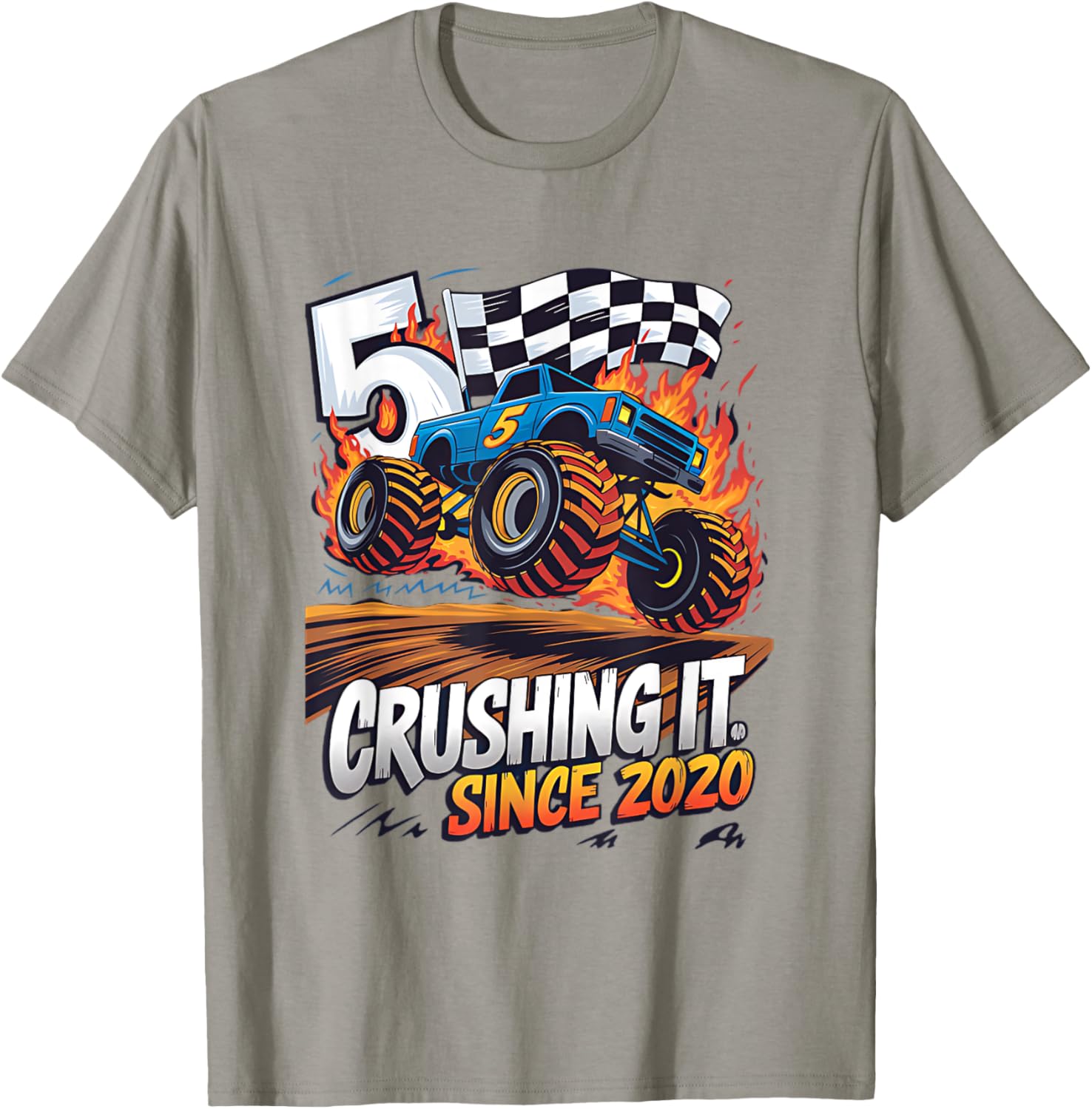 5th Birthday Kids Monster Truck T-Shirt Crushing It Since 2020 - 9