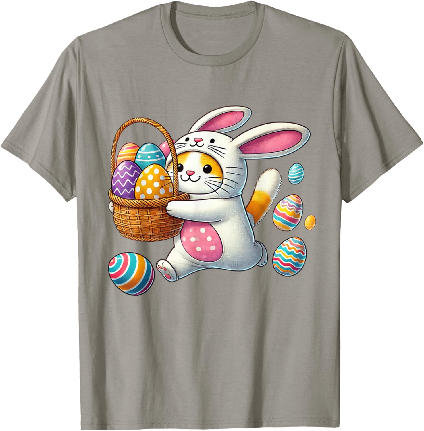 Funny Easter Orange Cat Bunny Ears T-Shirt for Kids Boys and Girls - 17