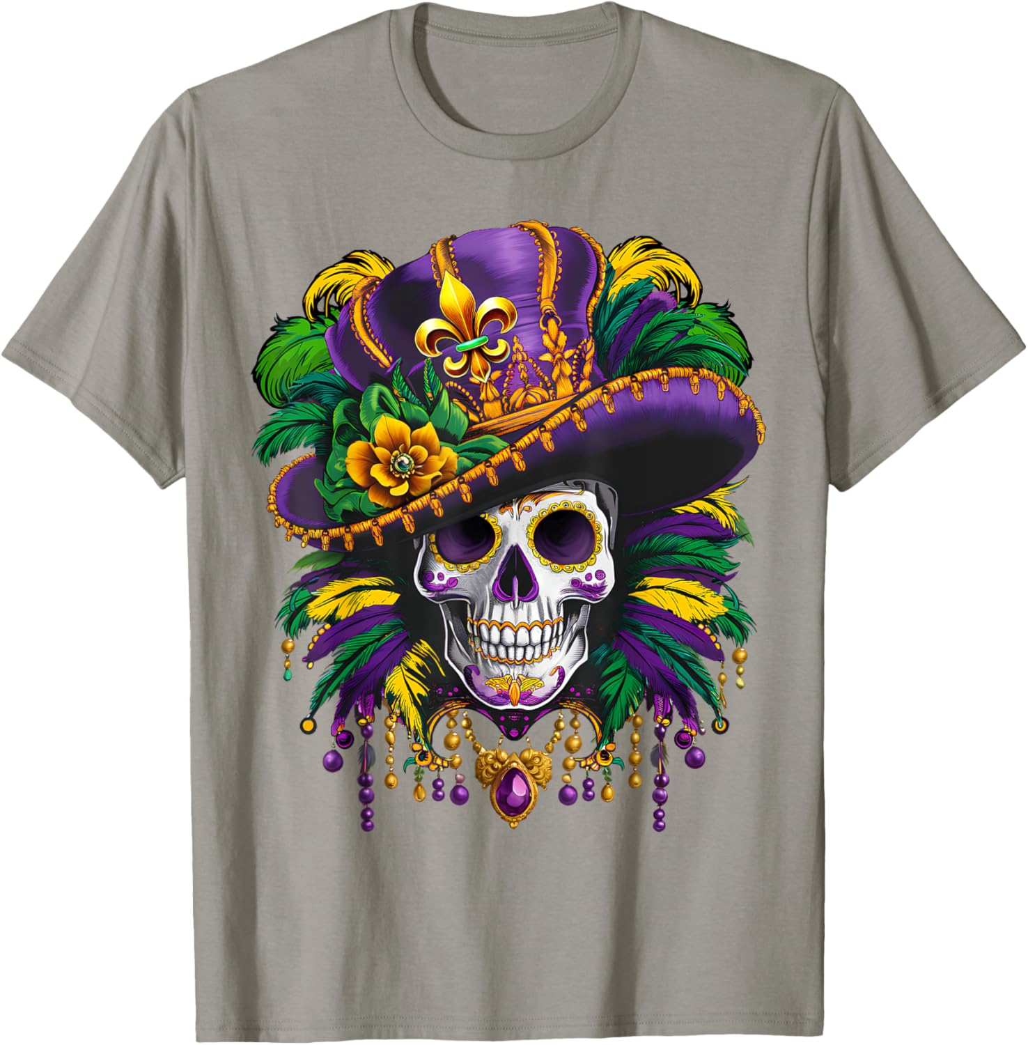 Mardi Gras Sugar Skull T-Shirt for New Orleans Carnival Fun - 9