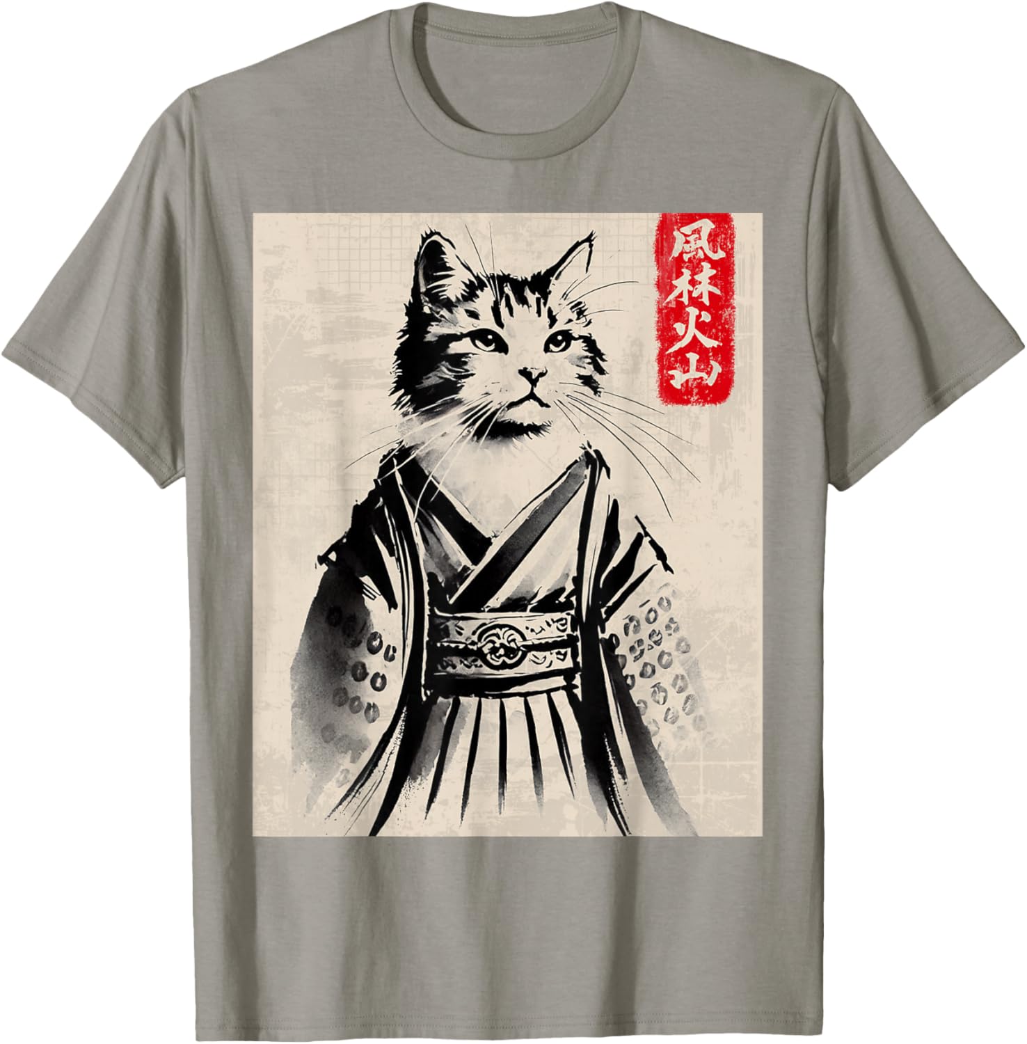 Samurai Cat Ukiyo-e Warrior Art T-Shirt for Cat Lovers and Art Fans - 8