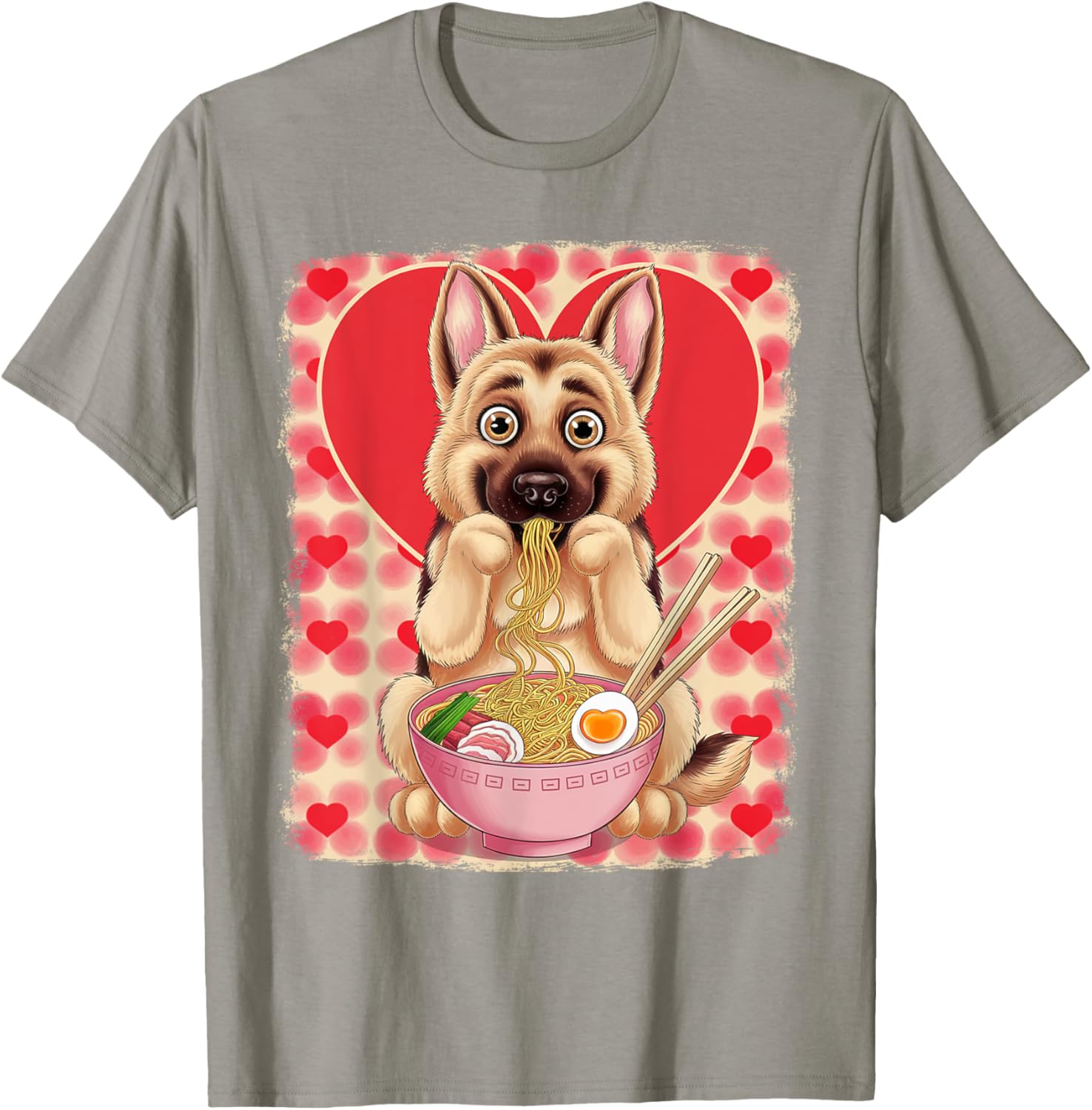 Adorable German Shepherd Eating Ramen Noodles Valentine's Day T-Shirt - 6