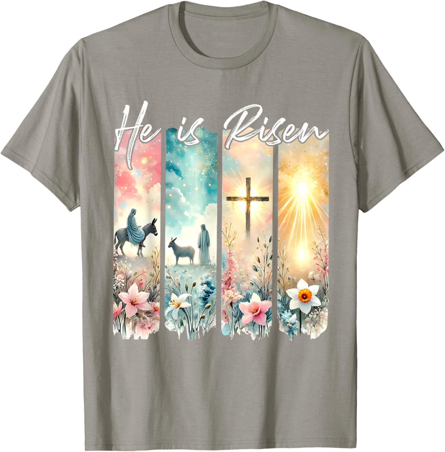 He Is Risen Floral Easter T-Shirt with Jesus Cross Design for Christians - 26