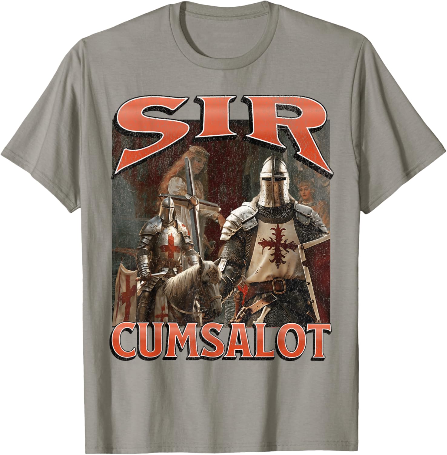 Humorous Sir Cumsalot Knight Meme Bootleg Graphic T-Shirt for Fun Fashion - 23