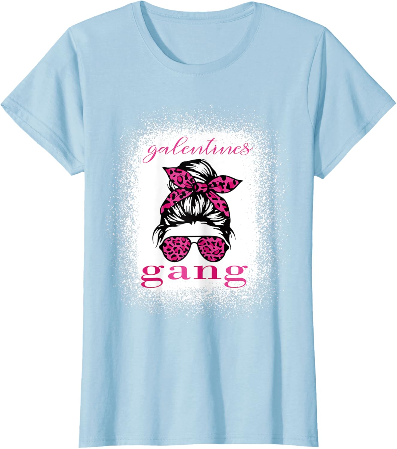 Galentine Gang Matching T-Shirt with Messy Bun Leopard Bleached Design - 13