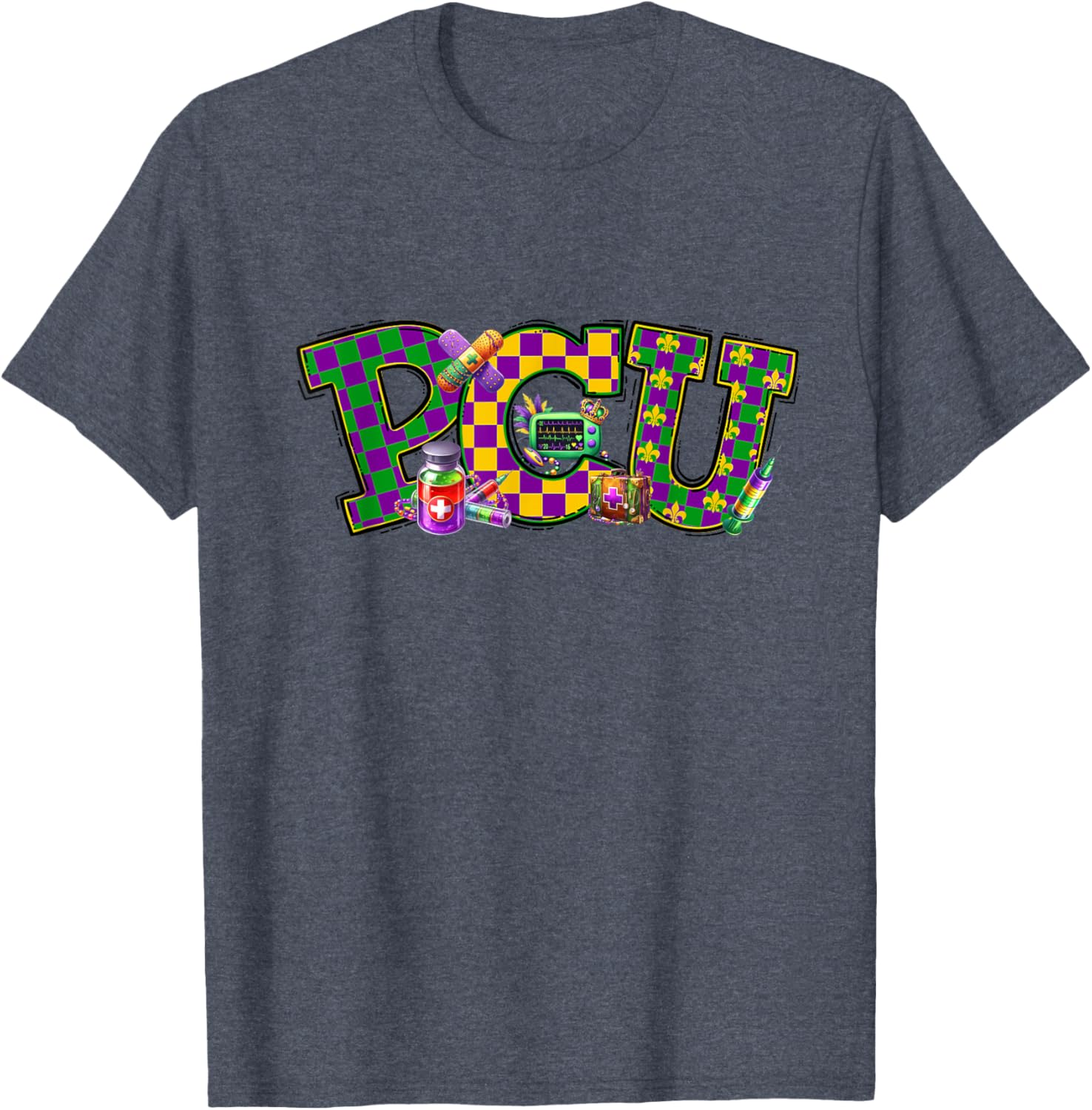 Mardi Gras PCU Nurse T-Shirt for Women - Fun Medical Care Unit Apparel - 18