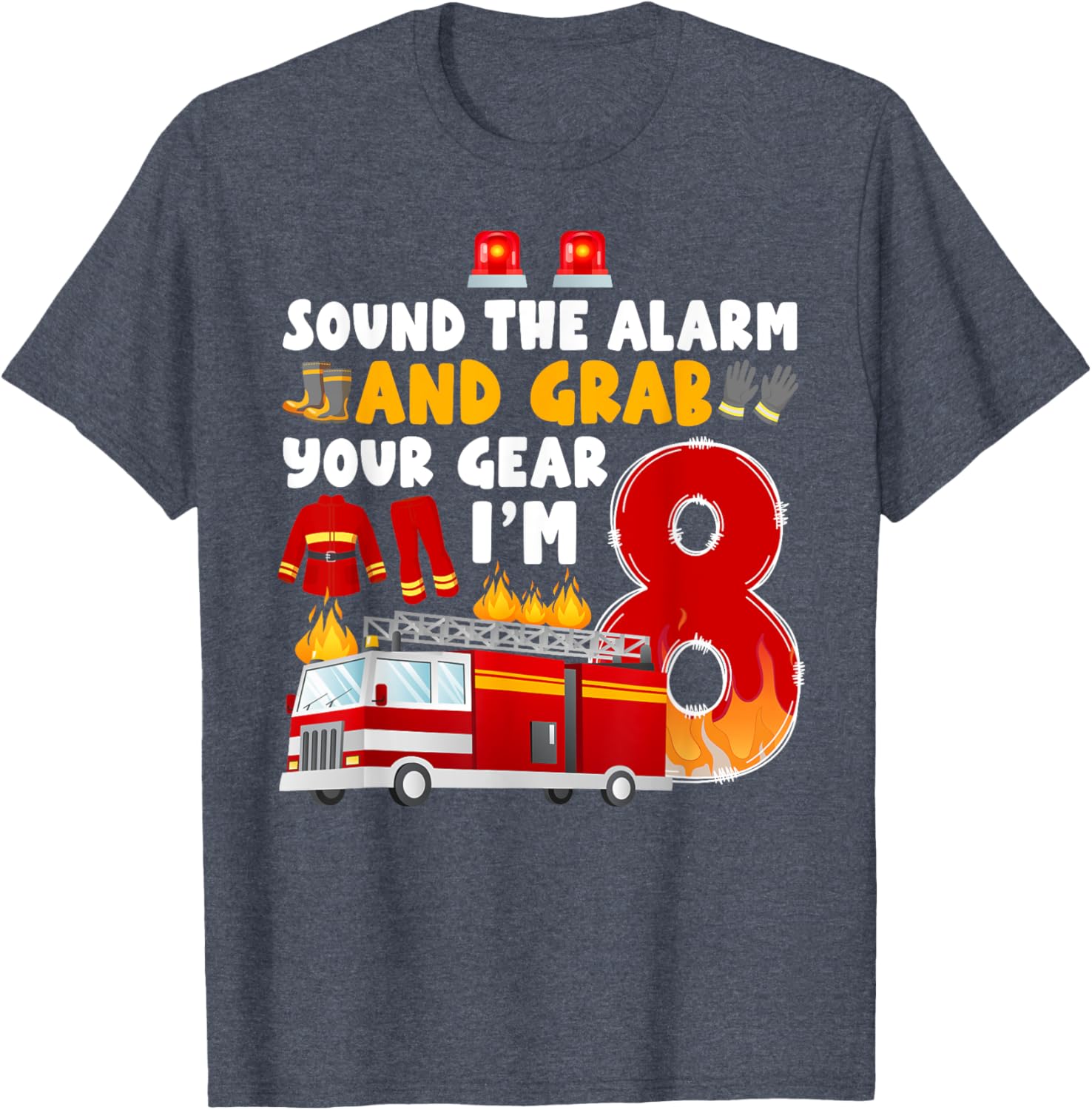 8th Birthday Firefighter T-Shirt for Boys Cute Fireman Graphic Tee - 13