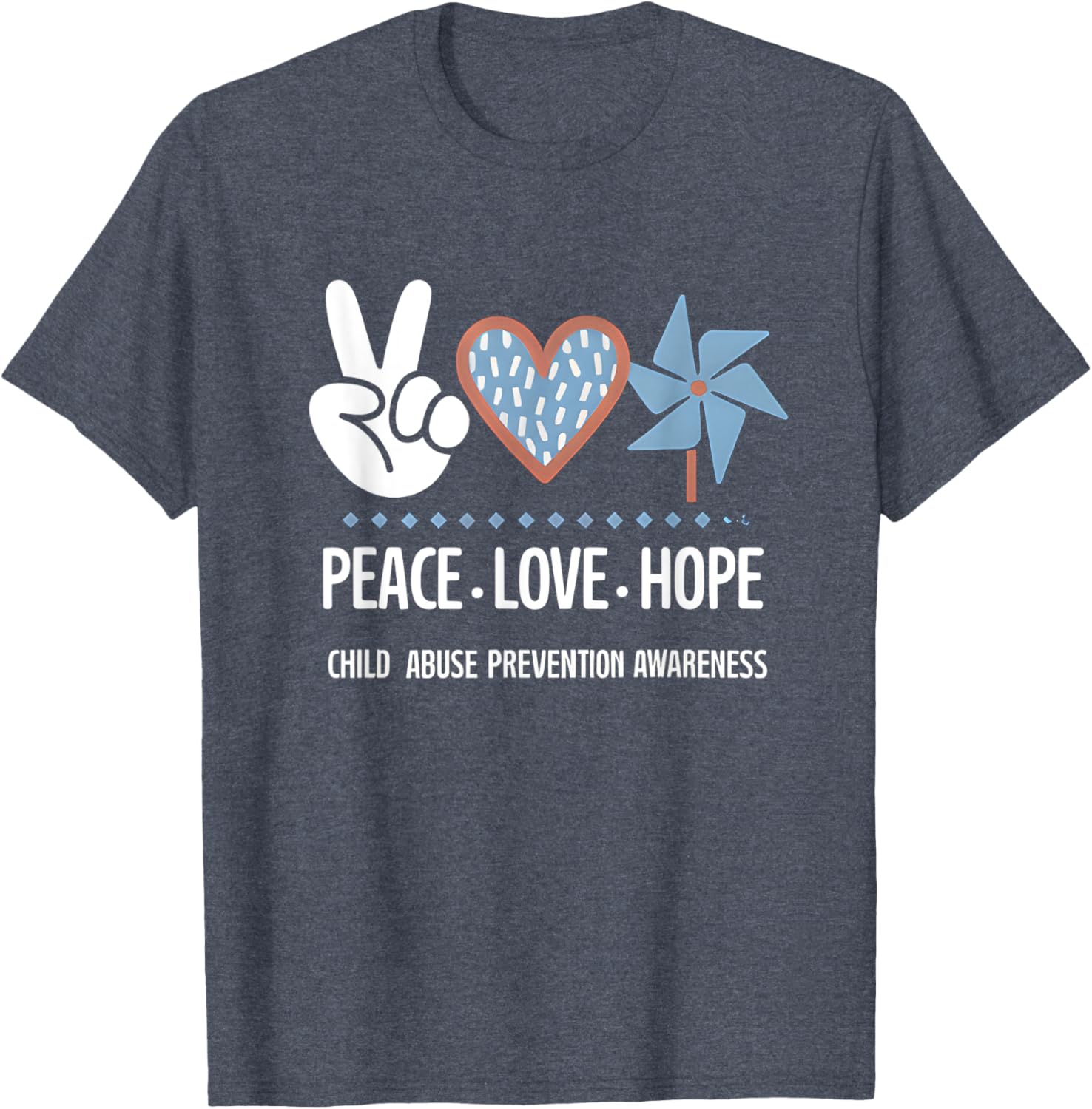 Peace Love Hope Pinwheel T-Shirt for Child Abuse Prevention Awareness - 3