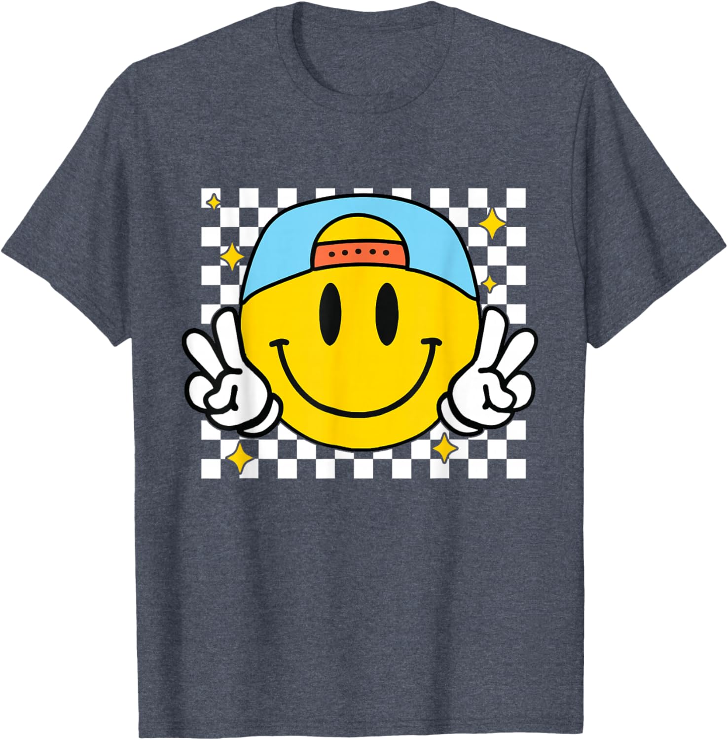 Happy Yellow Smile Face Checkered T-Shirt for Fun and Joyful Style - 4