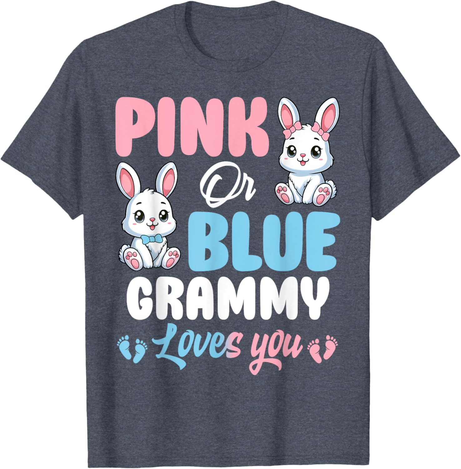 Pink or Blue Grammy Loves You Bunny Gender Reveal Party T-Shirt - 6