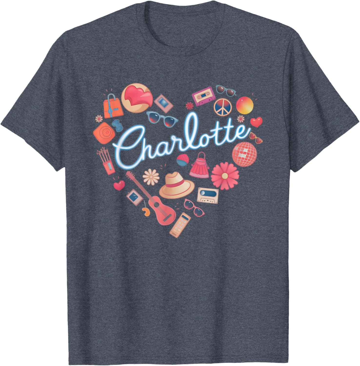 Personalized Retro Charlotte Heart T-Shirt for Girls - Cute Casual Wear - 8