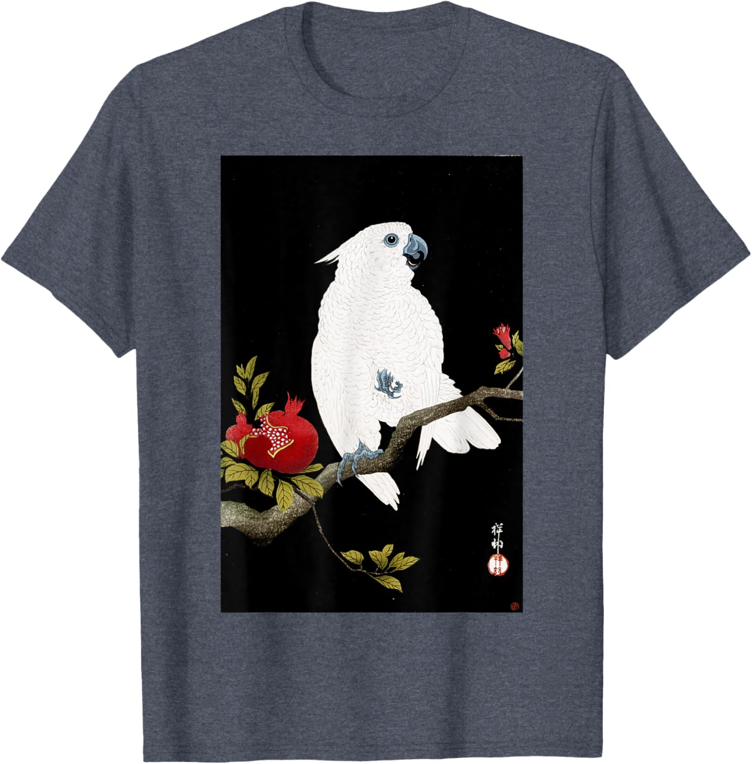 Koson Ohara Cockatoo and Pomegranate Japanese Art Bird T-Shirt - 5