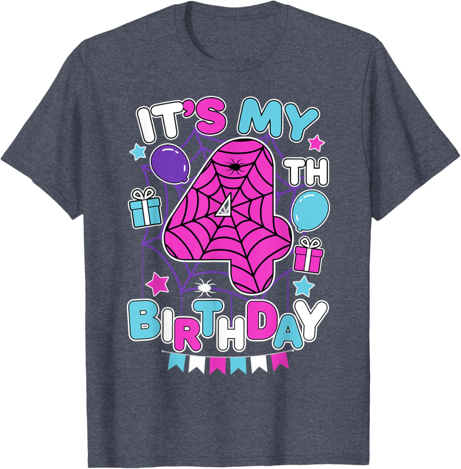 Cute 4th Birthday Spider Web T-Shirt for Girls Halloween Party - 17